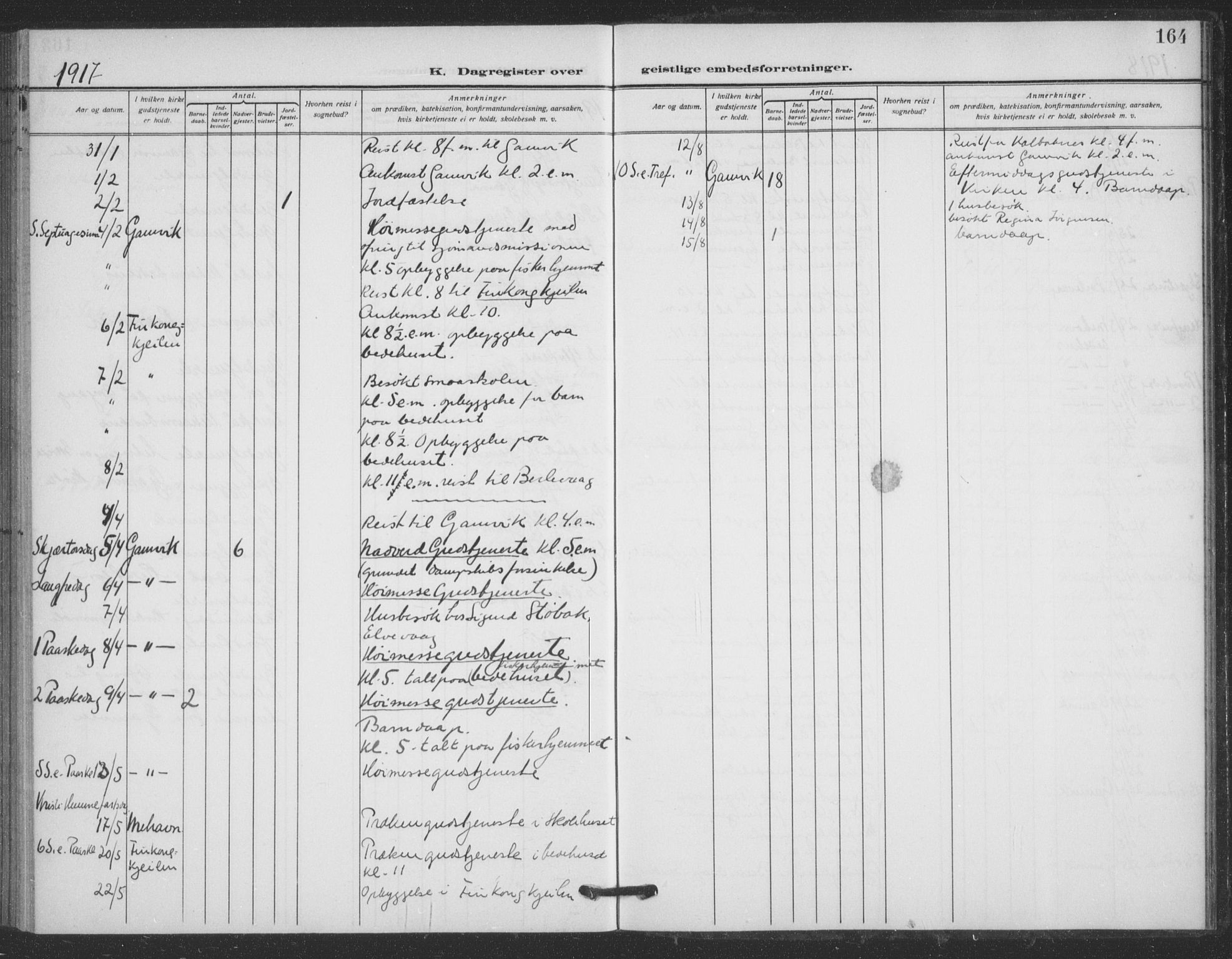 Tana sokneprestkontor, AV/SATØ-S-1334/H/Ha/L0008kirke: Parish register (official) no. 8, 1908-1920, p. 164