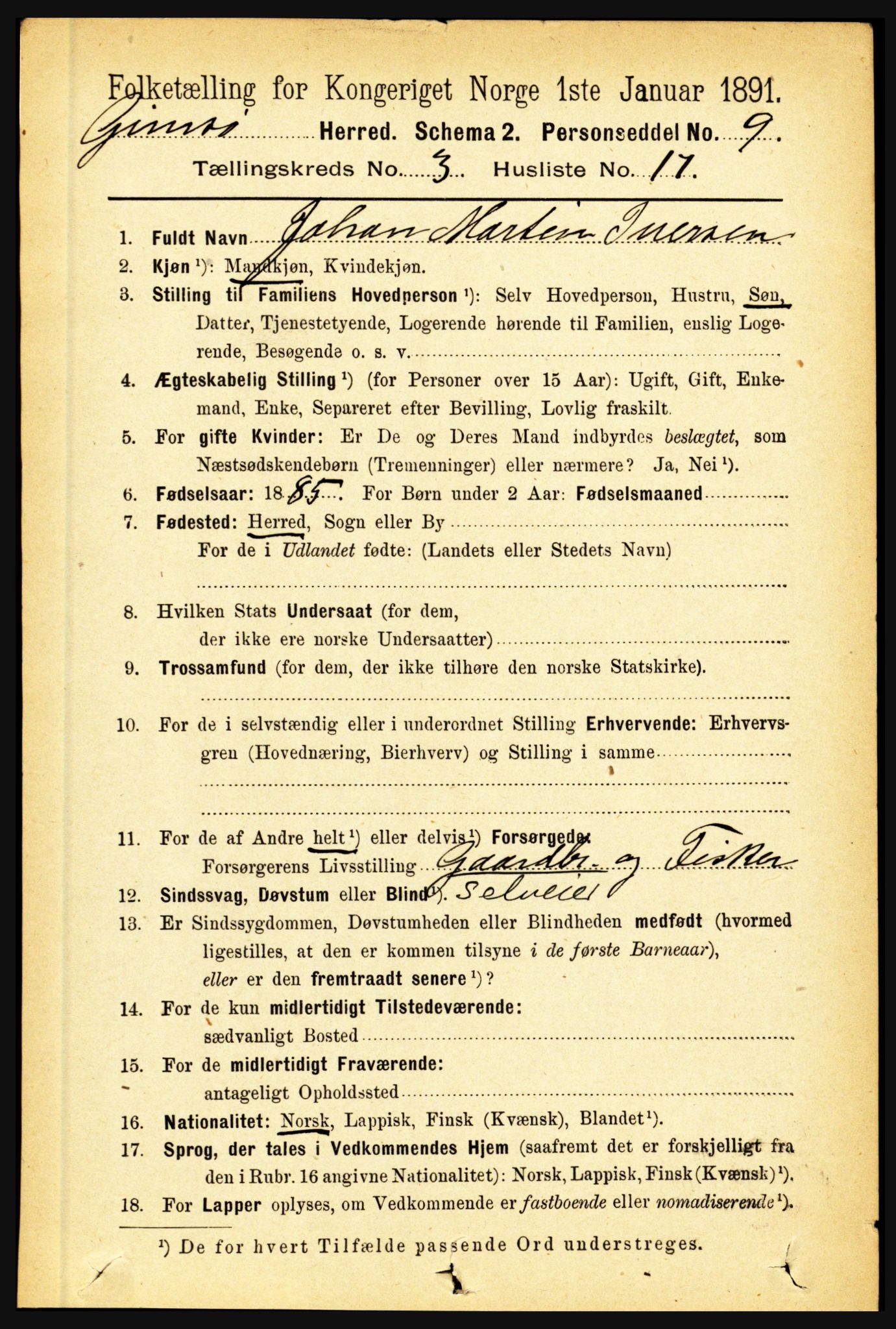 RA, 1891 census for 1864 Gimsøy, 1891, p. 600