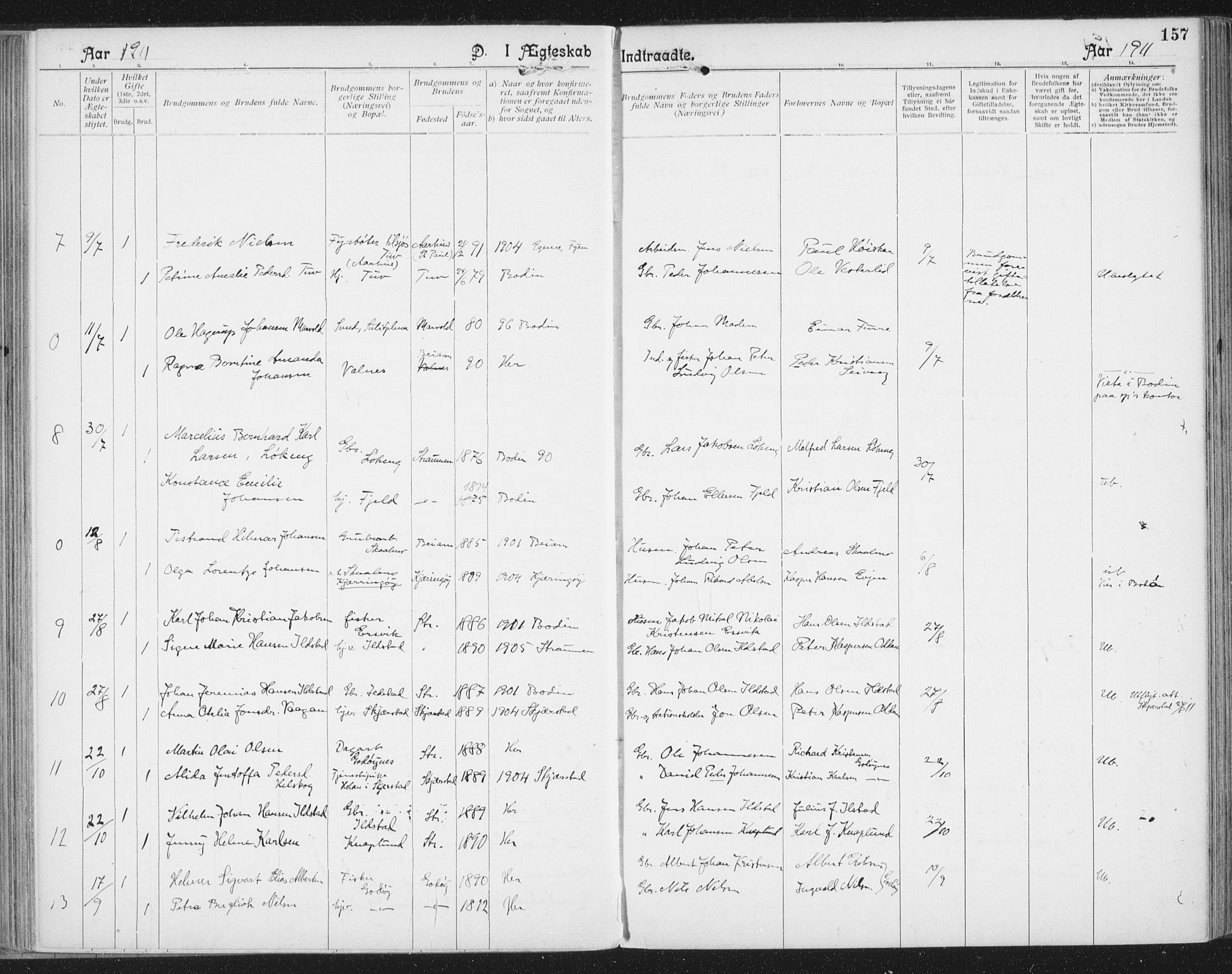 Ministerialprotokoller, klokkerbøker og fødselsregistre - Nordland, SAT/A-1459/804/L0081: Parish register (official) no. 804A02, 1901-1915, p. 157