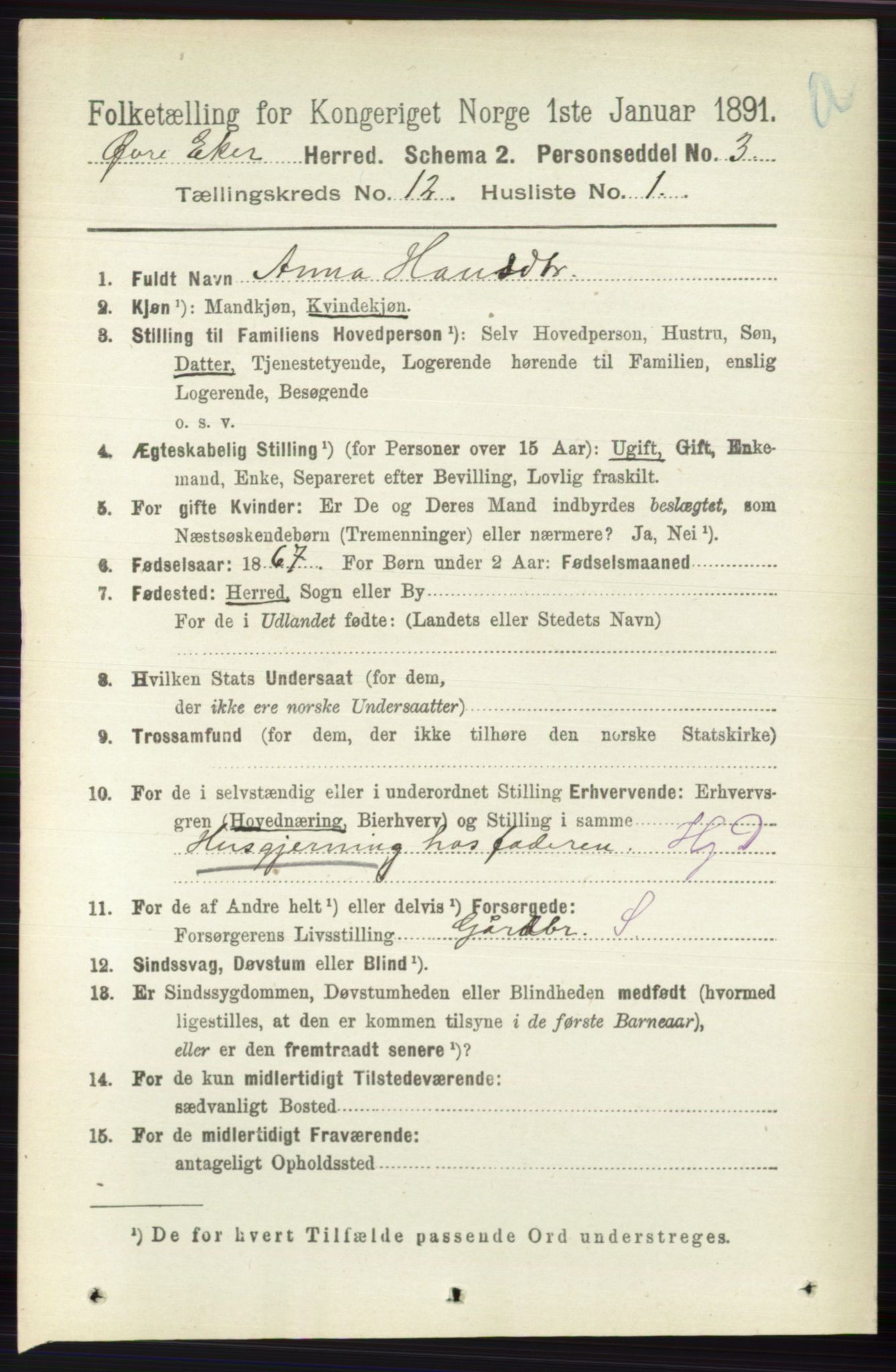 RA, 1891 census for 0624 Øvre Eiker, 1891, p. 5287