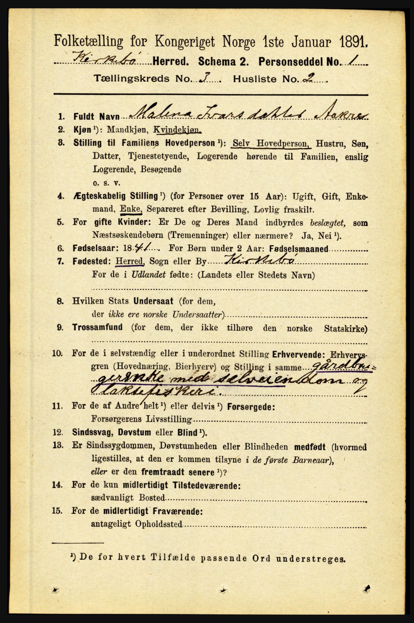 RA, 1891 census for 1416 Kyrkjebø, 1891, p. 543