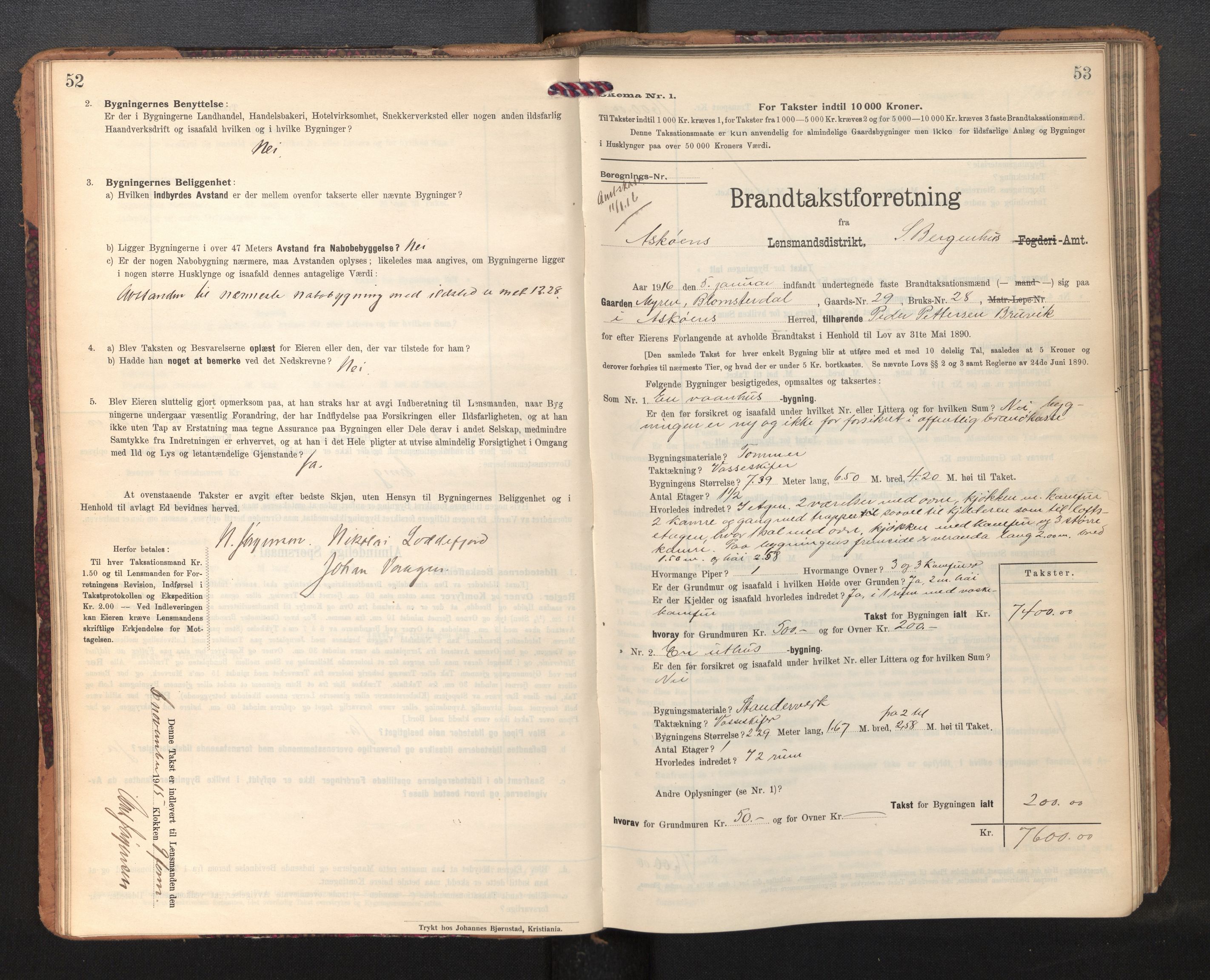 Lensmannen i Askøy, SAB/A-31001/0012/L0007: Branntakstprotokoll, skjematakst, 1910-1919, p. 52-53