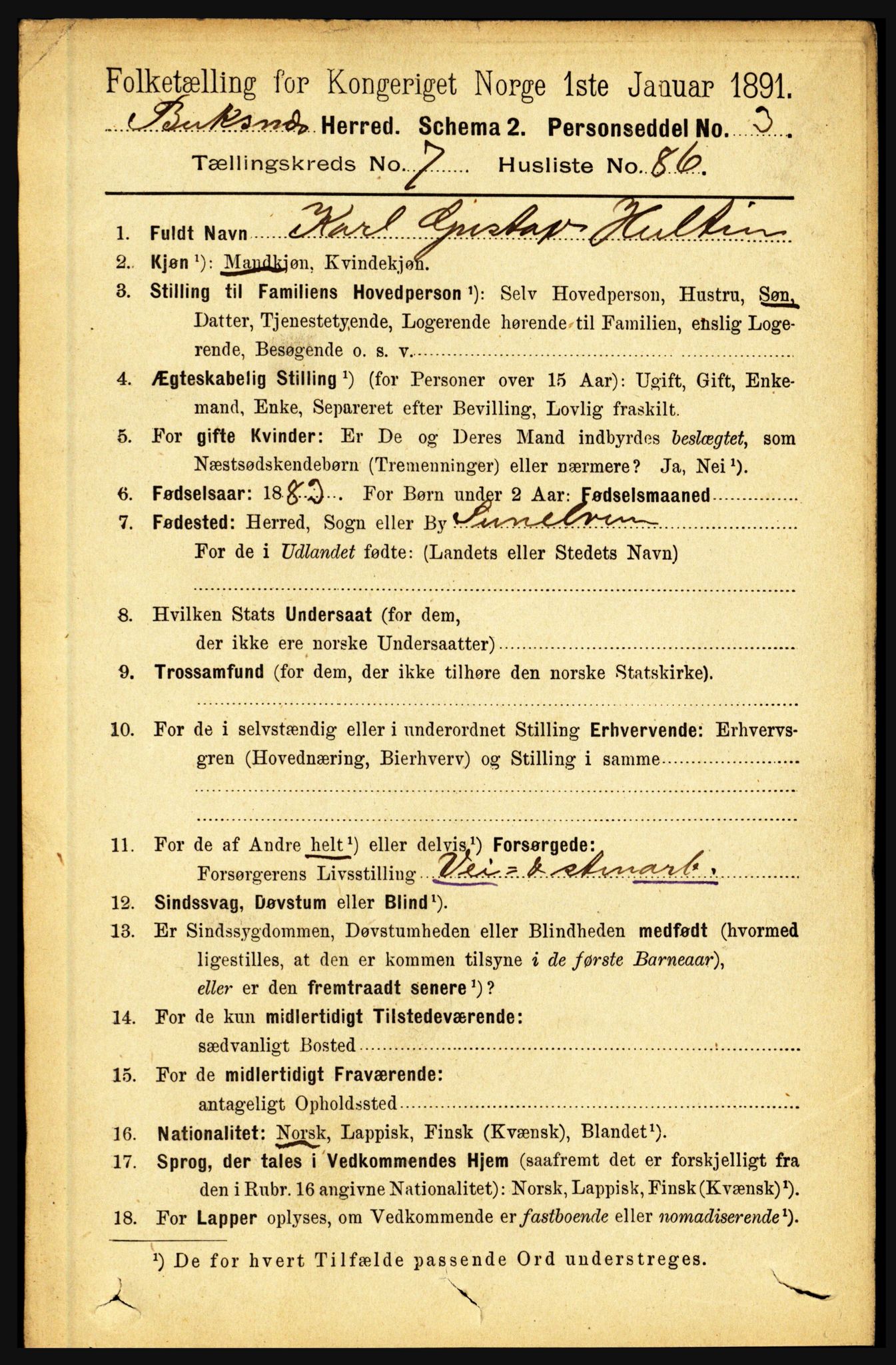 RA, 1891 census for 1860 Buksnes, 1891, p. 5559