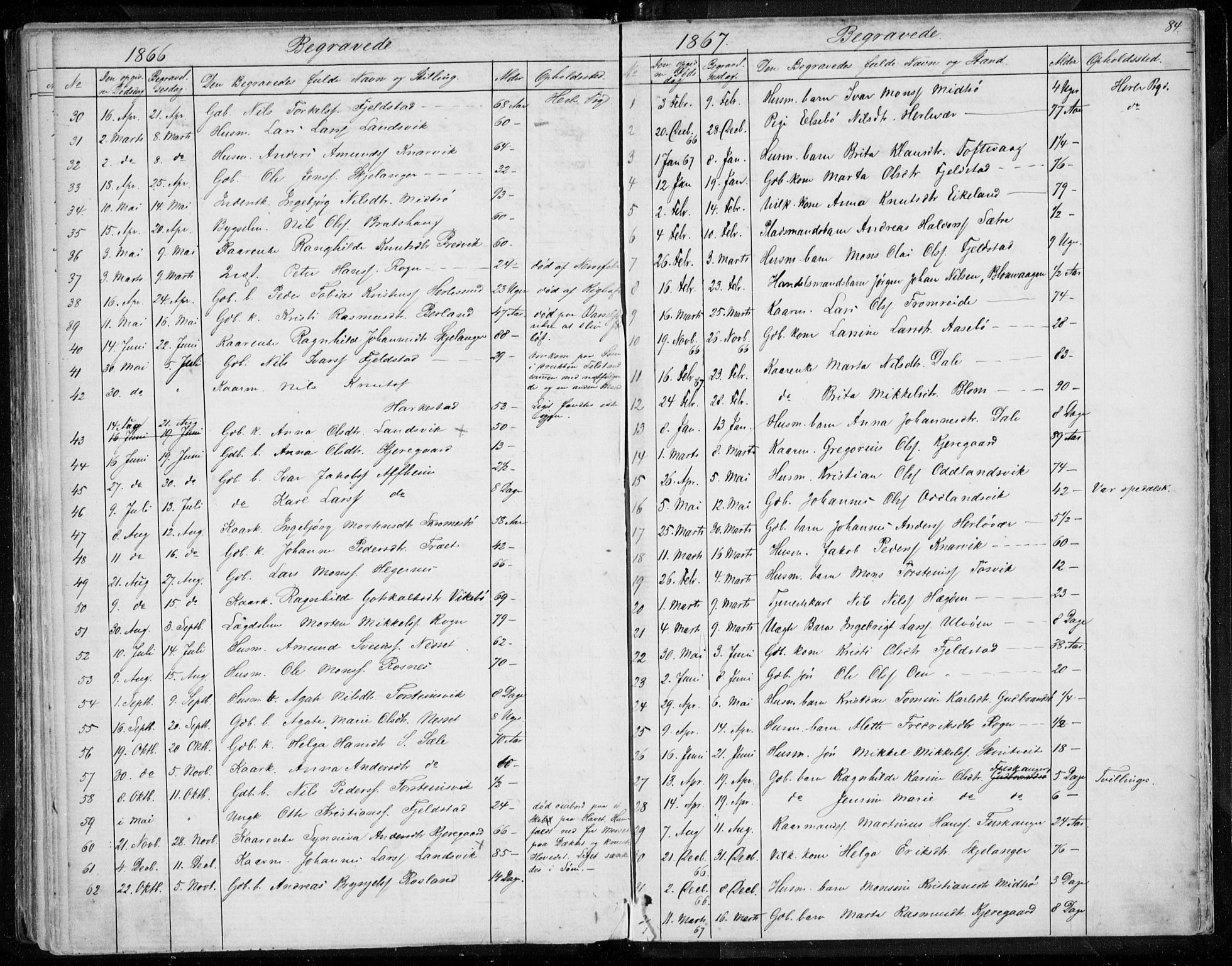 Herdla Sokneprestembete, AV/SAB-A-75701/H/Haa: Parish register (official) no. A 1, 1855-1869, p. 84