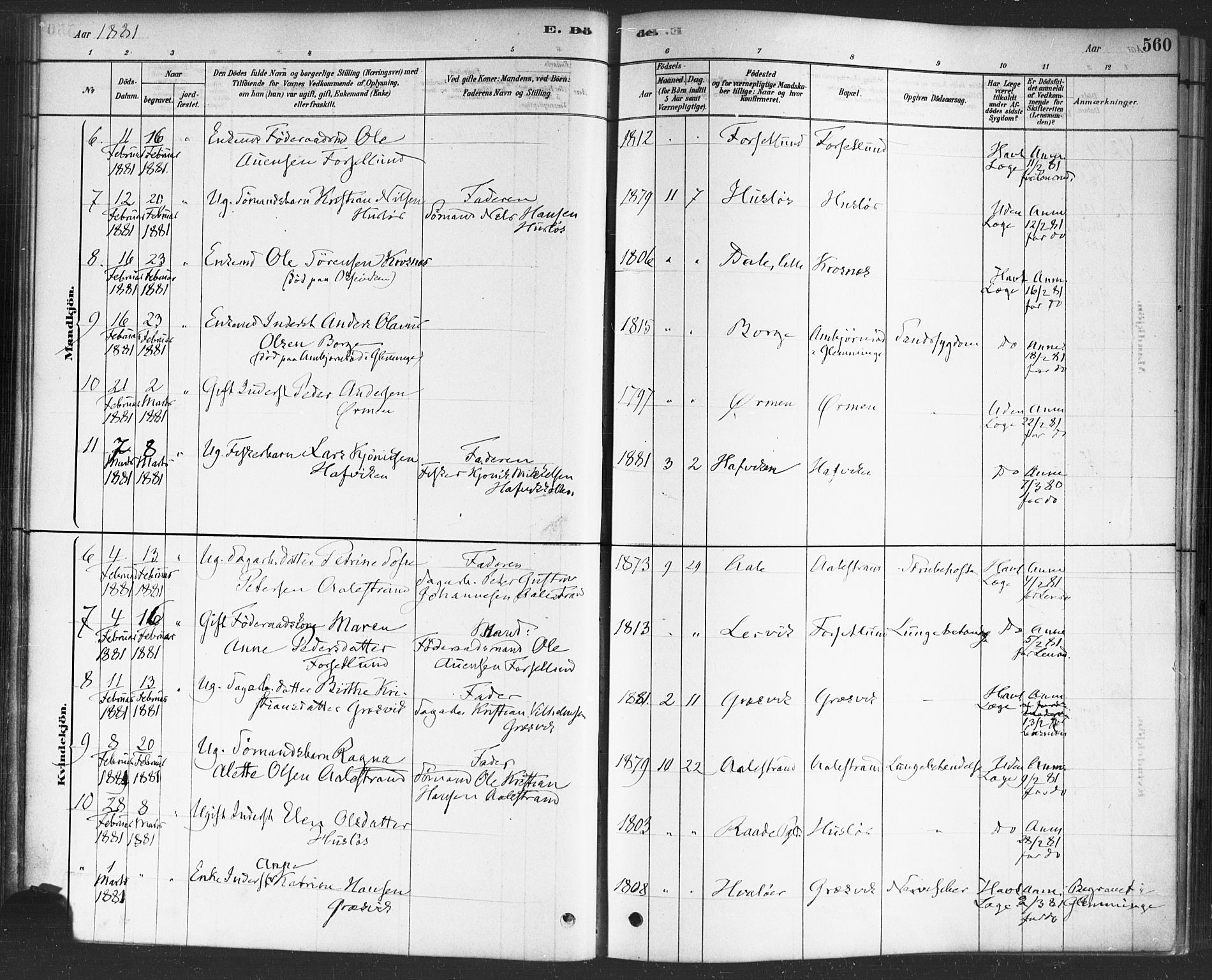 Onsøy prestekontor Kirkebøker, AV/SAO-A-10914/F/Fa/L0006: Parish register (official) no. I 6, 1878-1898, p. 560