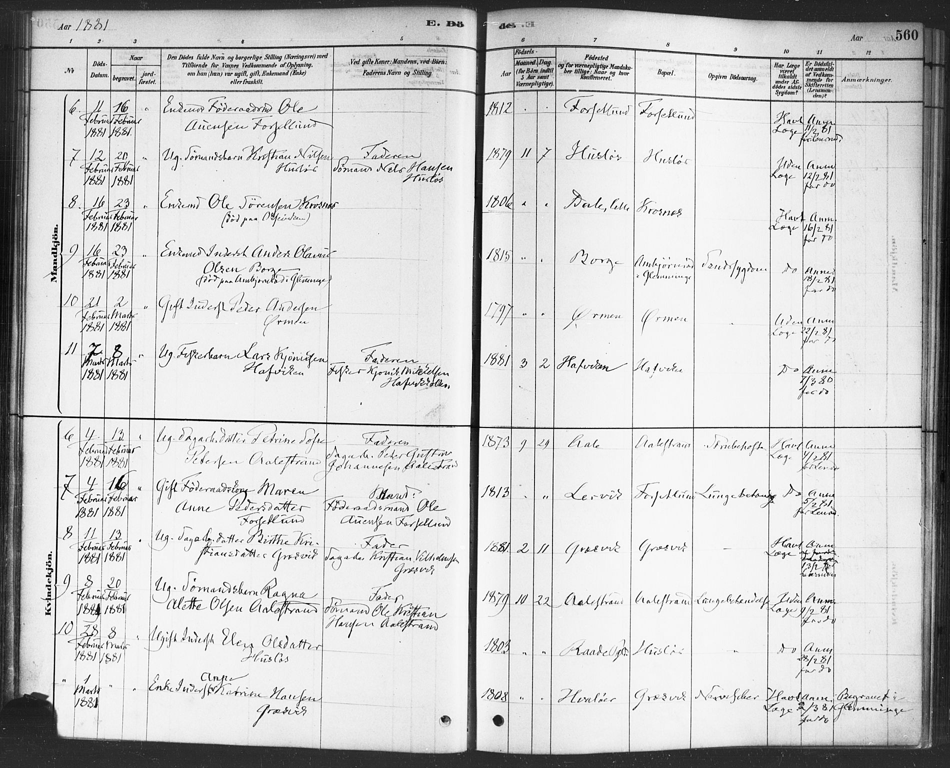 Onsøy prestekontor Kirkebøker, SAO/A-10914/F/Fa/L0006: Parish register (official) no. I 6, 1878-1898, p. 560