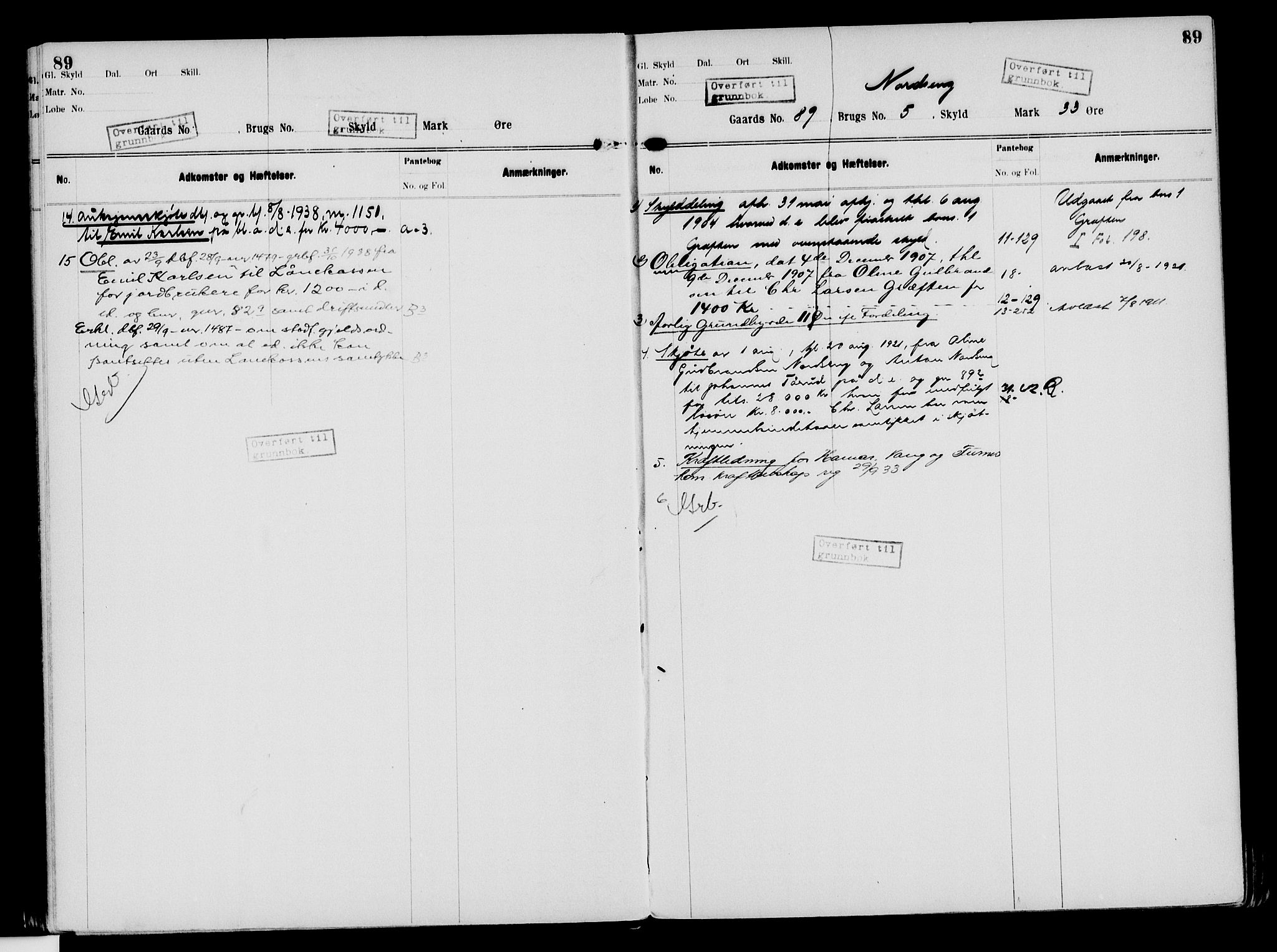 Nord-Hedmark sorenskriveri, SAH/TING-012/H/Ha/Had/Hade/L0003: Mortgage register no. 4.3, 1899-1940, p. 89