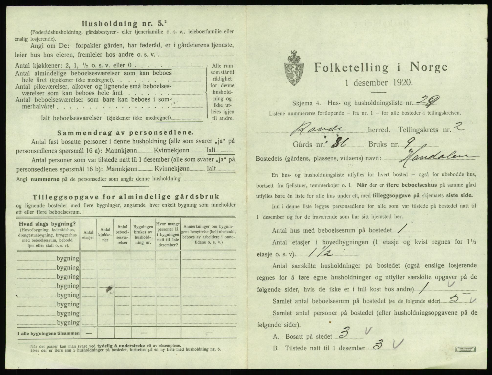 SAT, 1920 census for Rovde, 1920, p. 123