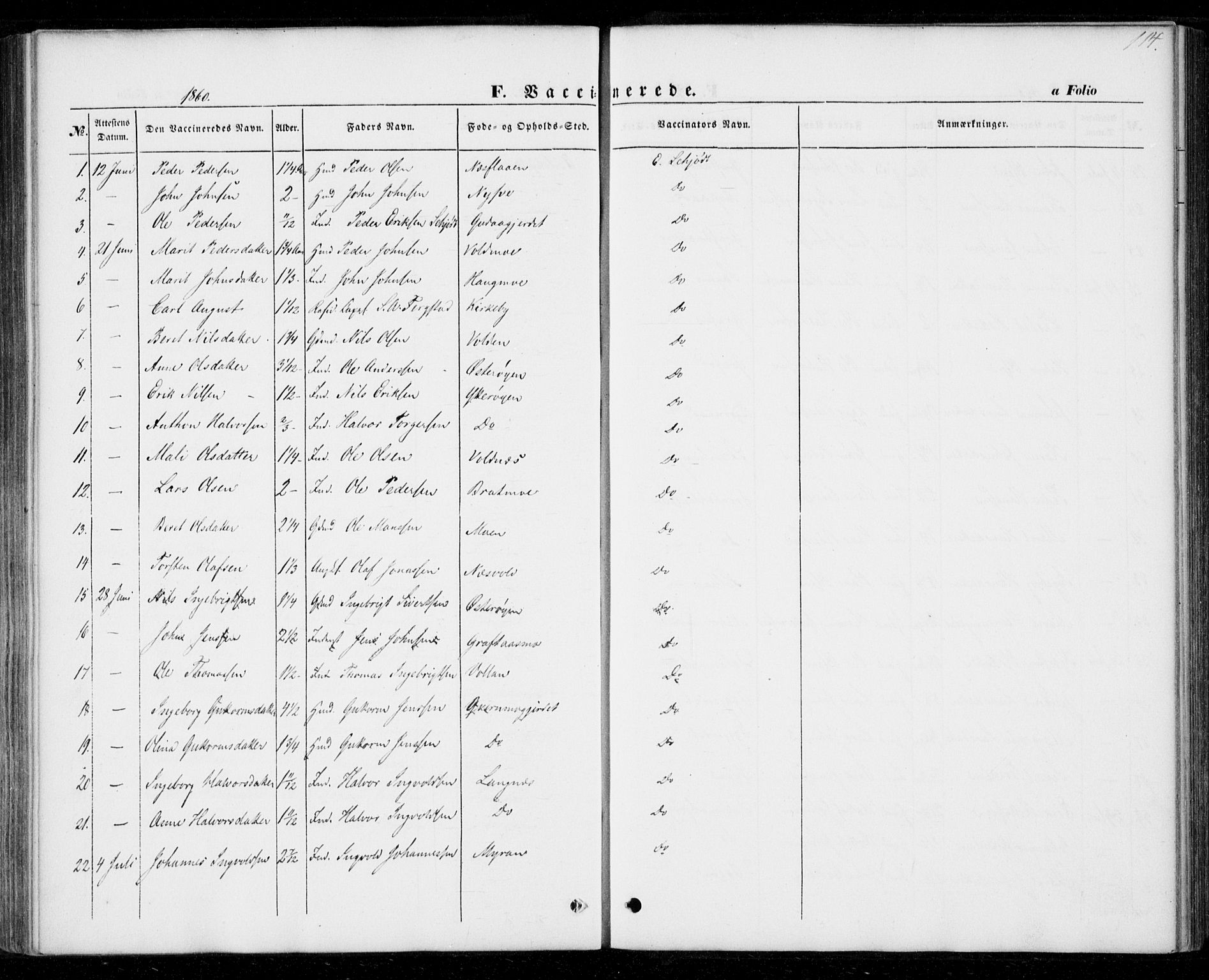 Ministerialprotokoller, klokkerbøker og fødselsregistre - Nord-Trøndelag, AV/SAT-A-1458/706/L0040: Parish register (official) no. 706A01, 1850-1861, p. 114