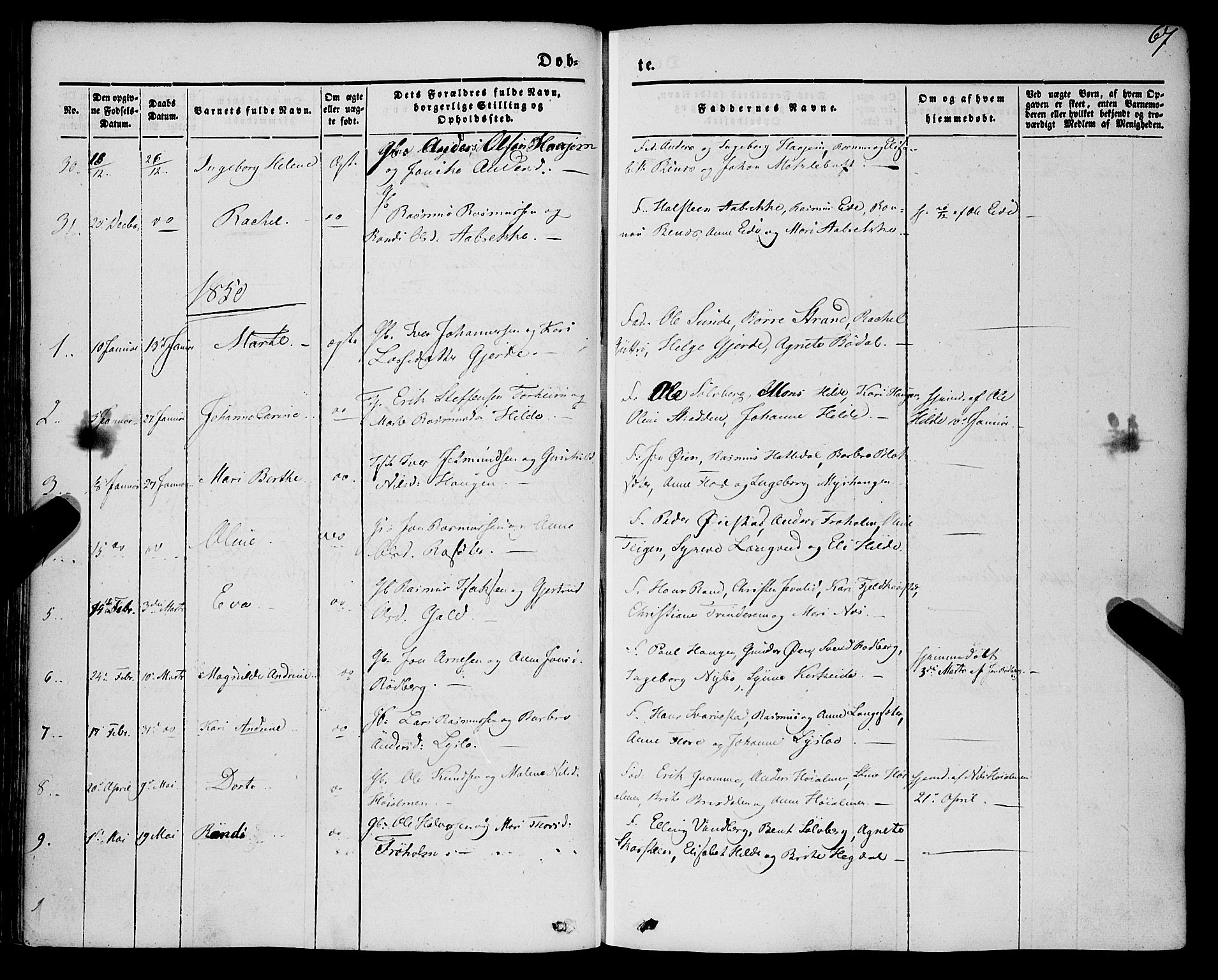 Innvik sokneprestembete, SAB/A-80501: Parish register (official) no. A 5, 1847-1865, p. 67
