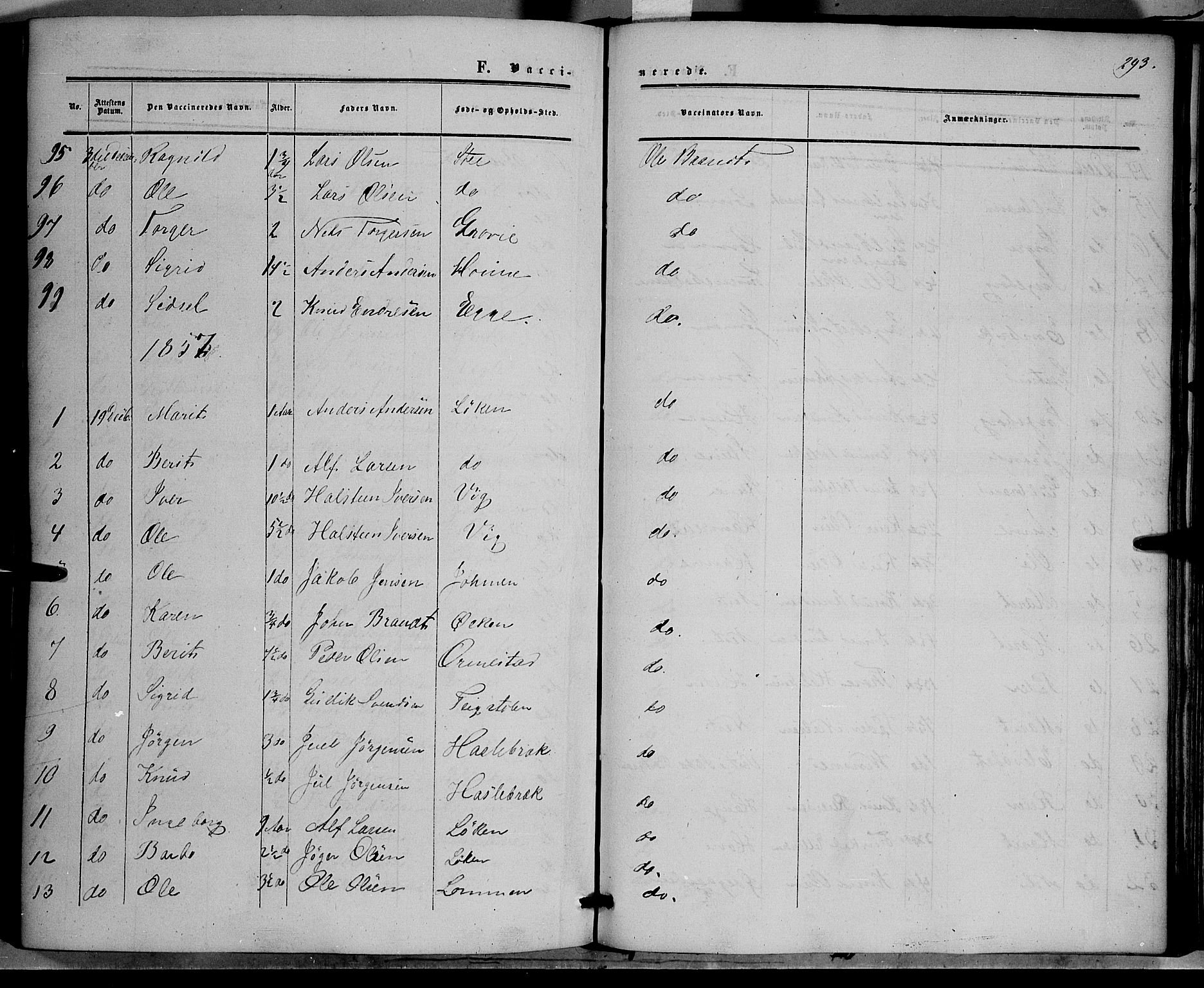 Vestre Slidre prestekontor, SAH/PREST-136/H/Ha/Haa/L0002: Parish register (official) no. 2, 1856-1864, p. 293
