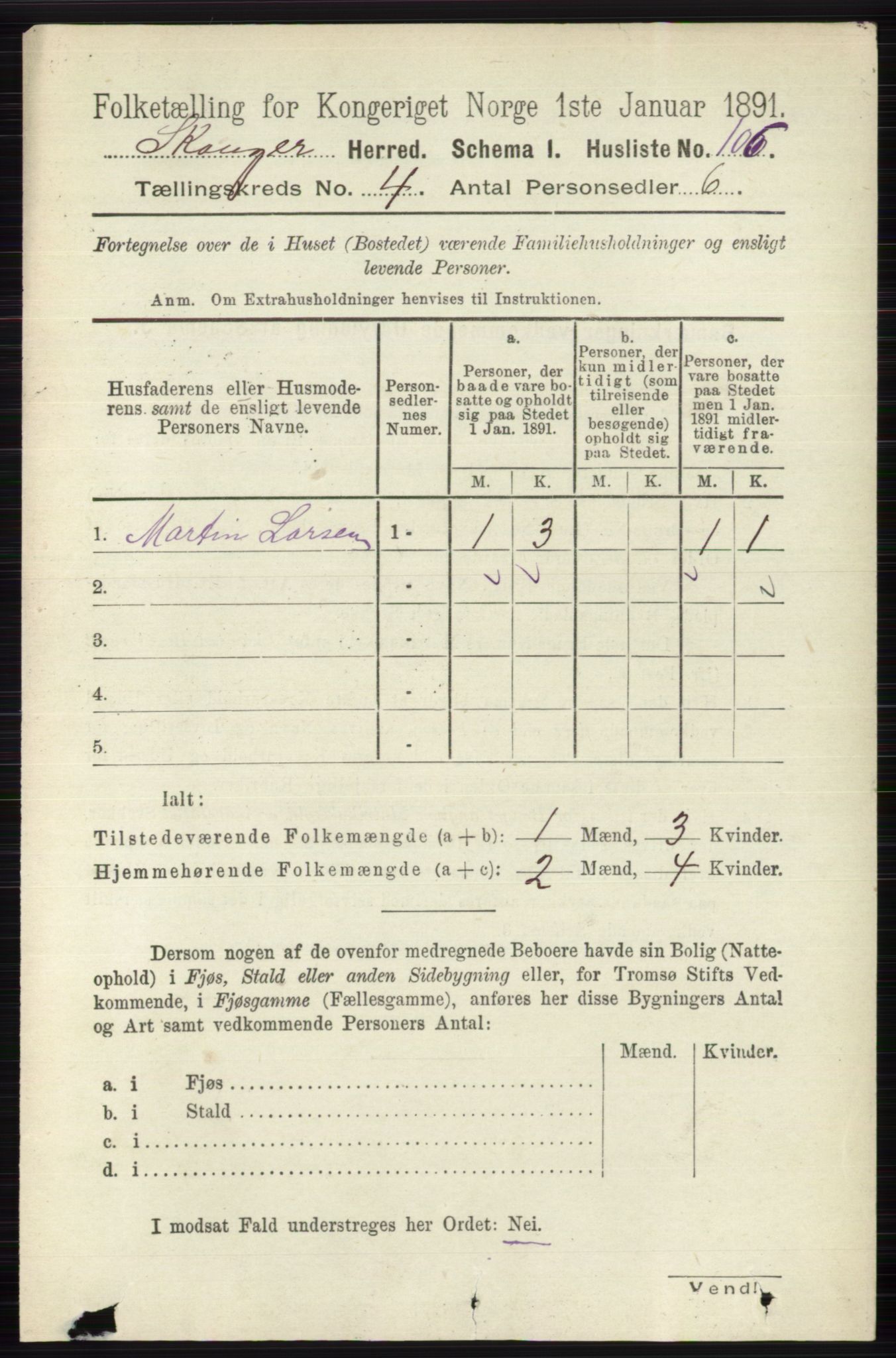 RA, 1891 census for 0712 Skoger, 1891, p. 2257