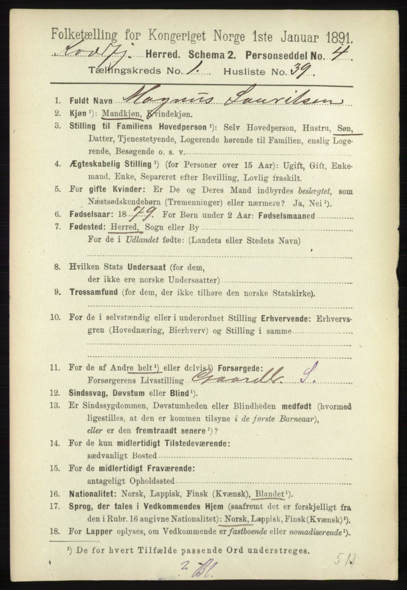 RA, 1891 census for 1911 Kvæfjord, 1891, p. 338