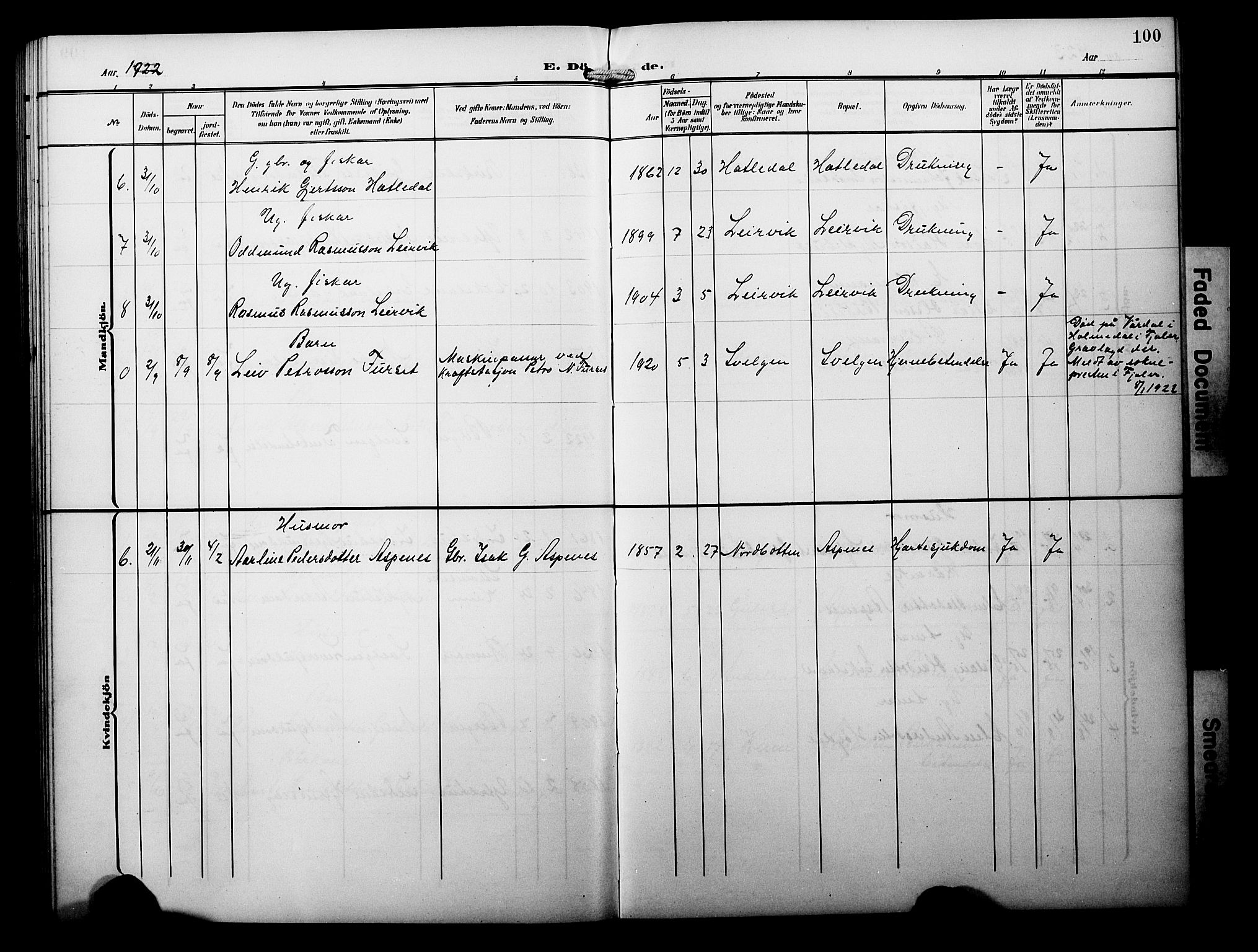 Davik sokneprestembete, SAB/A-79701/H/Hab/Habb/L0001: Parish register (copy) no. B 1, 1903-1928, p. 100