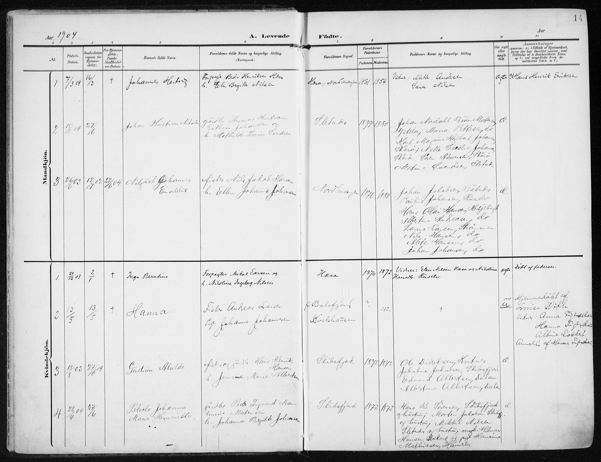 Karlsøy sokneprestembete, SATØ/S-1299/H/Ha/Haa/L0014kirke: Parish register (official) no. 14, 1903-1917, p. 14