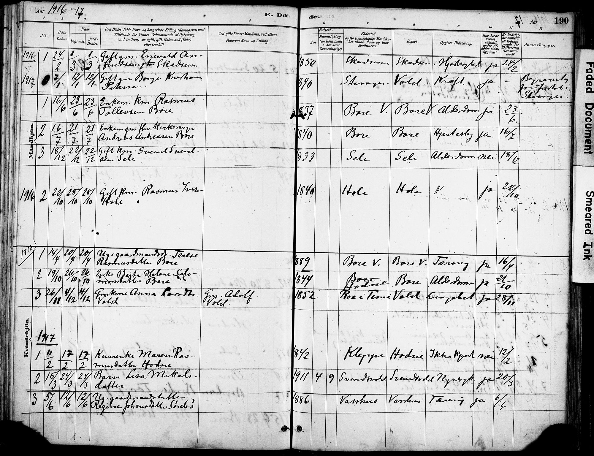 Klepp sokneprestkontor, SAST/A-101803/001/3/30BA/L0008: Parish register (official) no. A 9, 1886-1919, p. 190