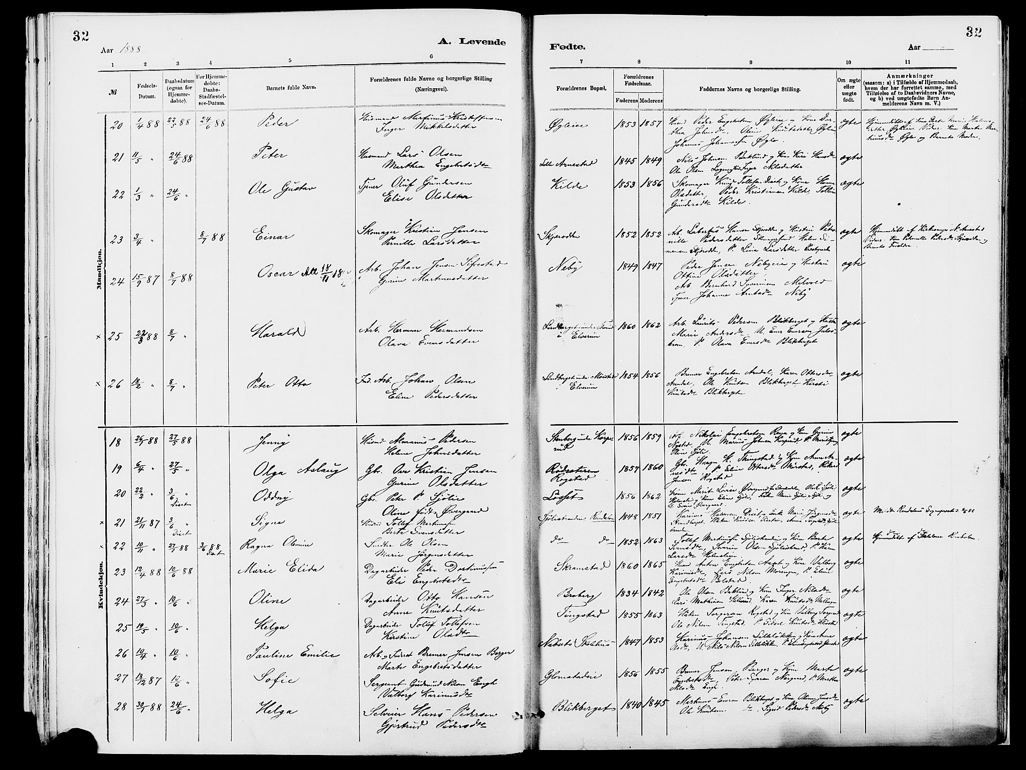 Åmot prestekontor, Hedmark, AV/SAH-PREST-056/H/Ha/Haa/L0010: Parish register (official) no. 10, 1884-1889, p. 32