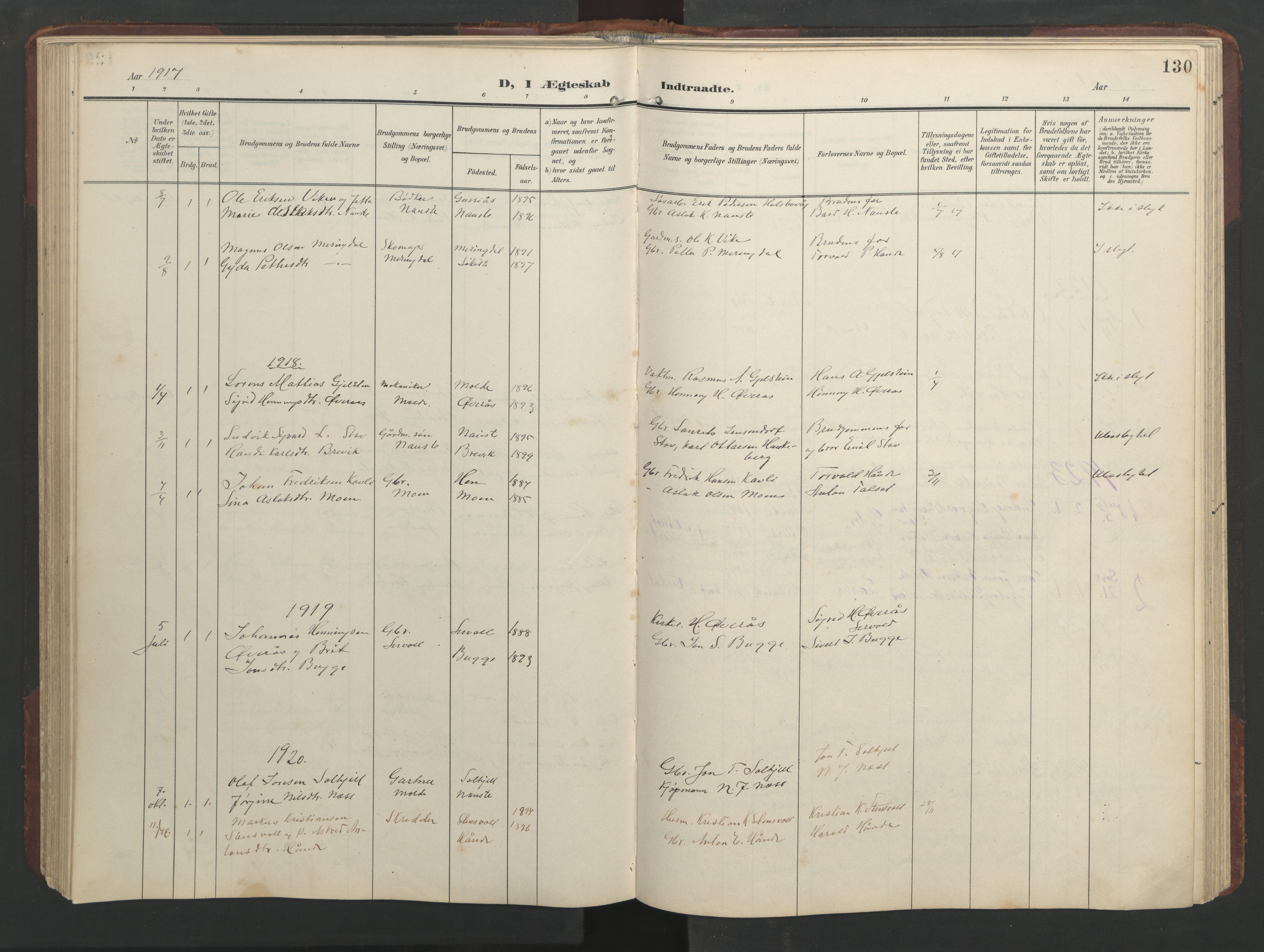 Ministerialprotokoller, klokkerbøker og fødselsregistre - Møre og Romsdal, AV/SAT-A-1454/552/L0639: Parish register (copy) no. 552C02, 1903-1960, p. 130