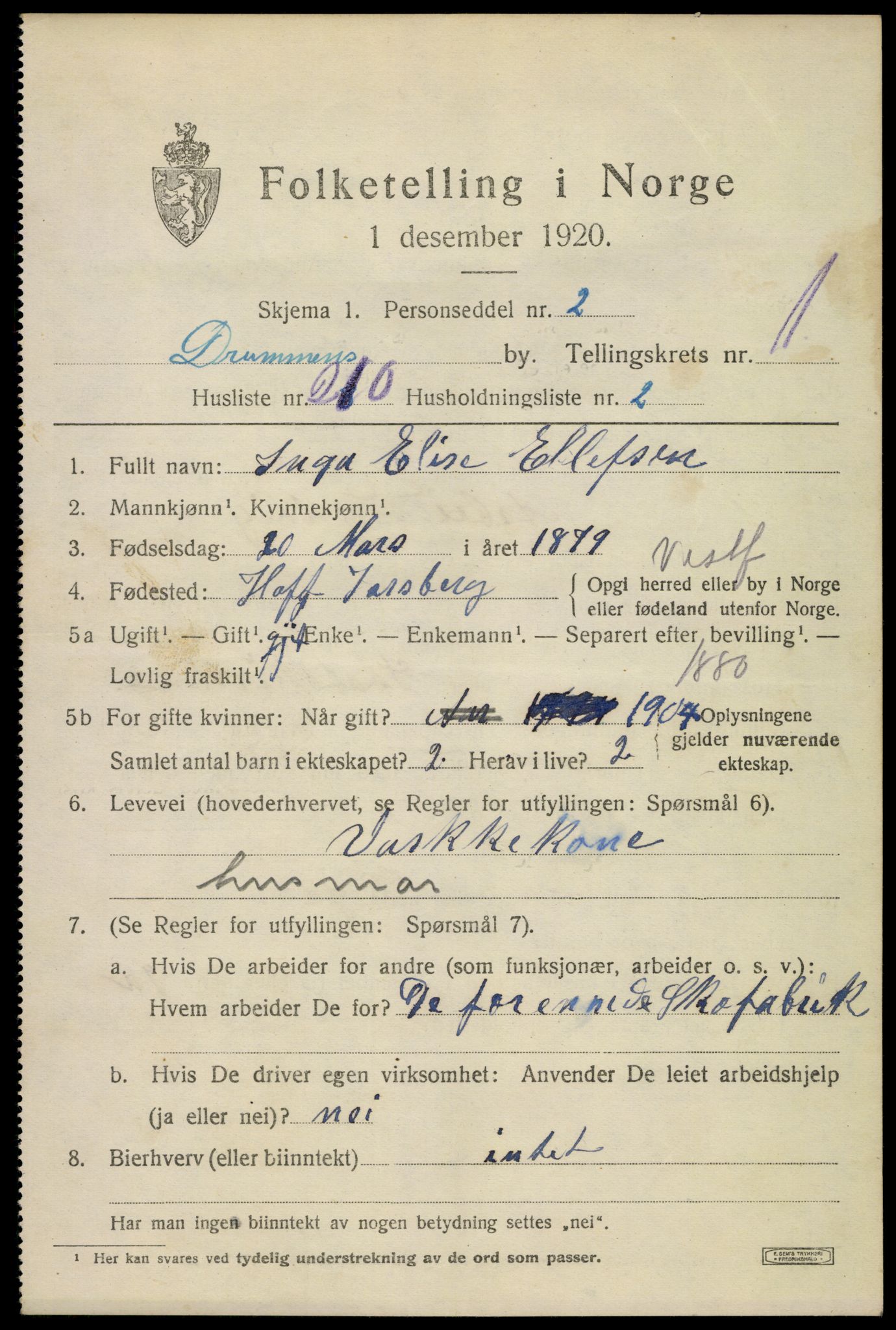 SAKO, 1920 census for Drammen, 1920, p. 23003