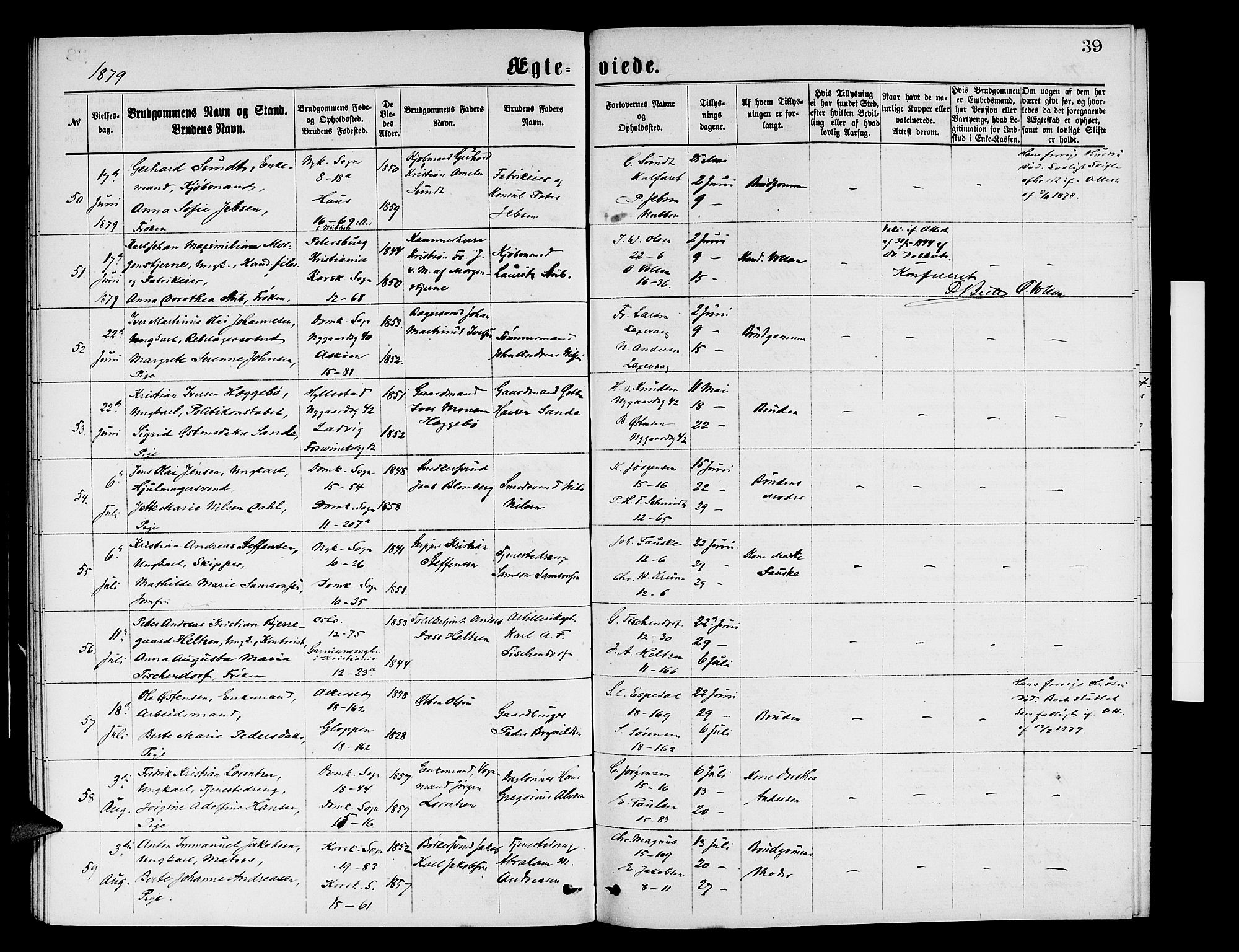 Domkirken sokneprestembete, AV/SAB-A-74801/H/Hab/L0031: Parish register (copy) no. D 3, 1877-1880, p. 39