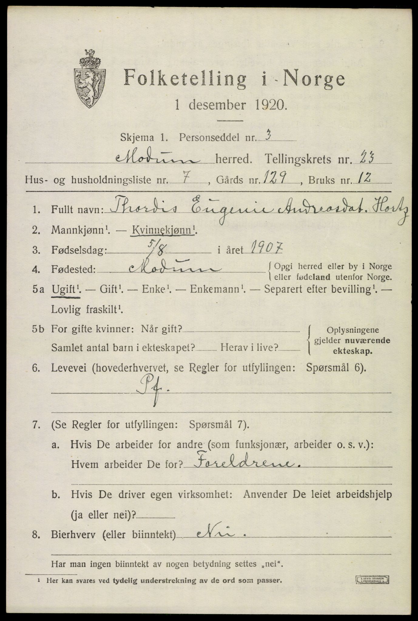 SAKO, 1920 census for Modum, 1920, p. 23457