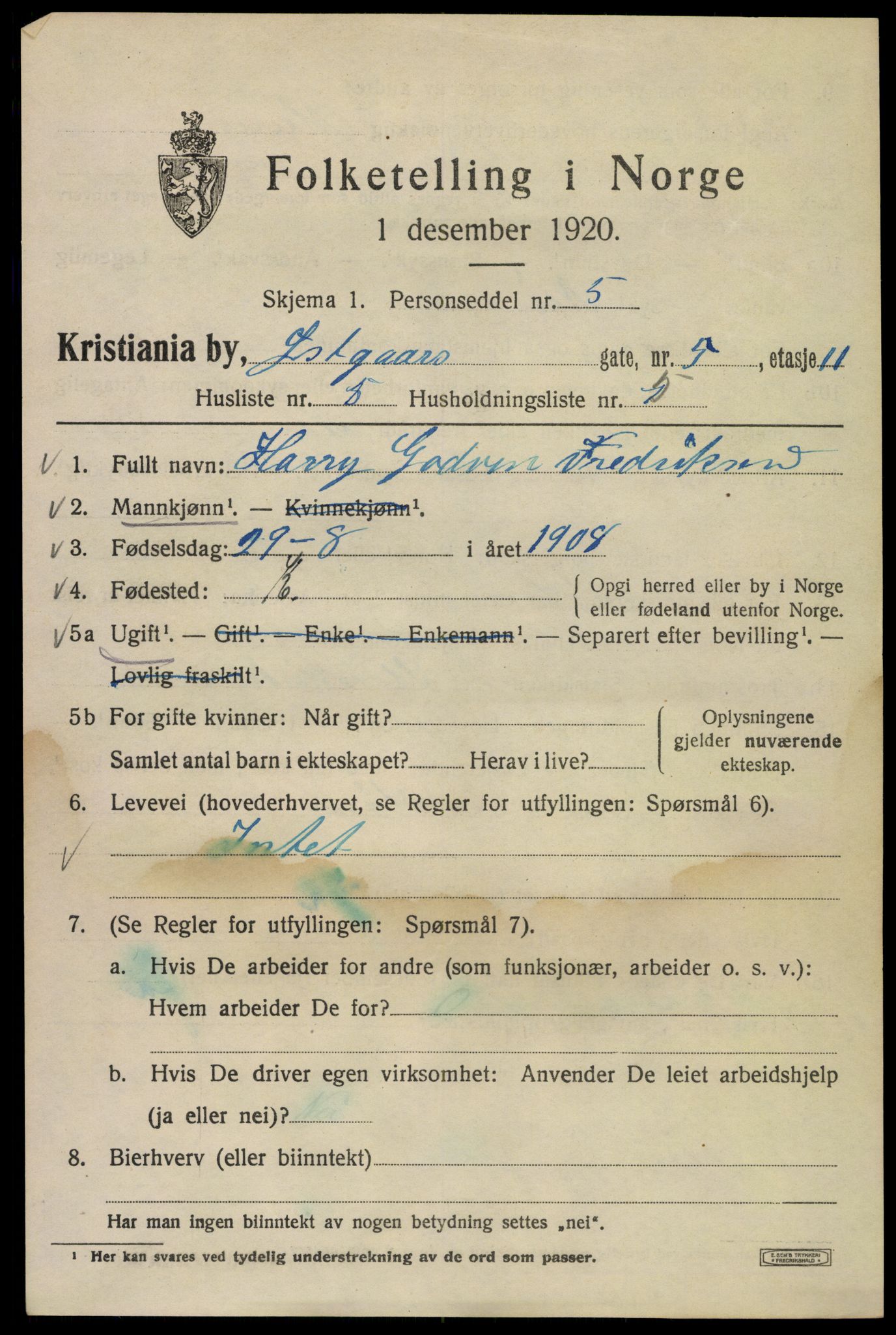 SAO, 1920 census for Kristiania, 1920, p. 656809