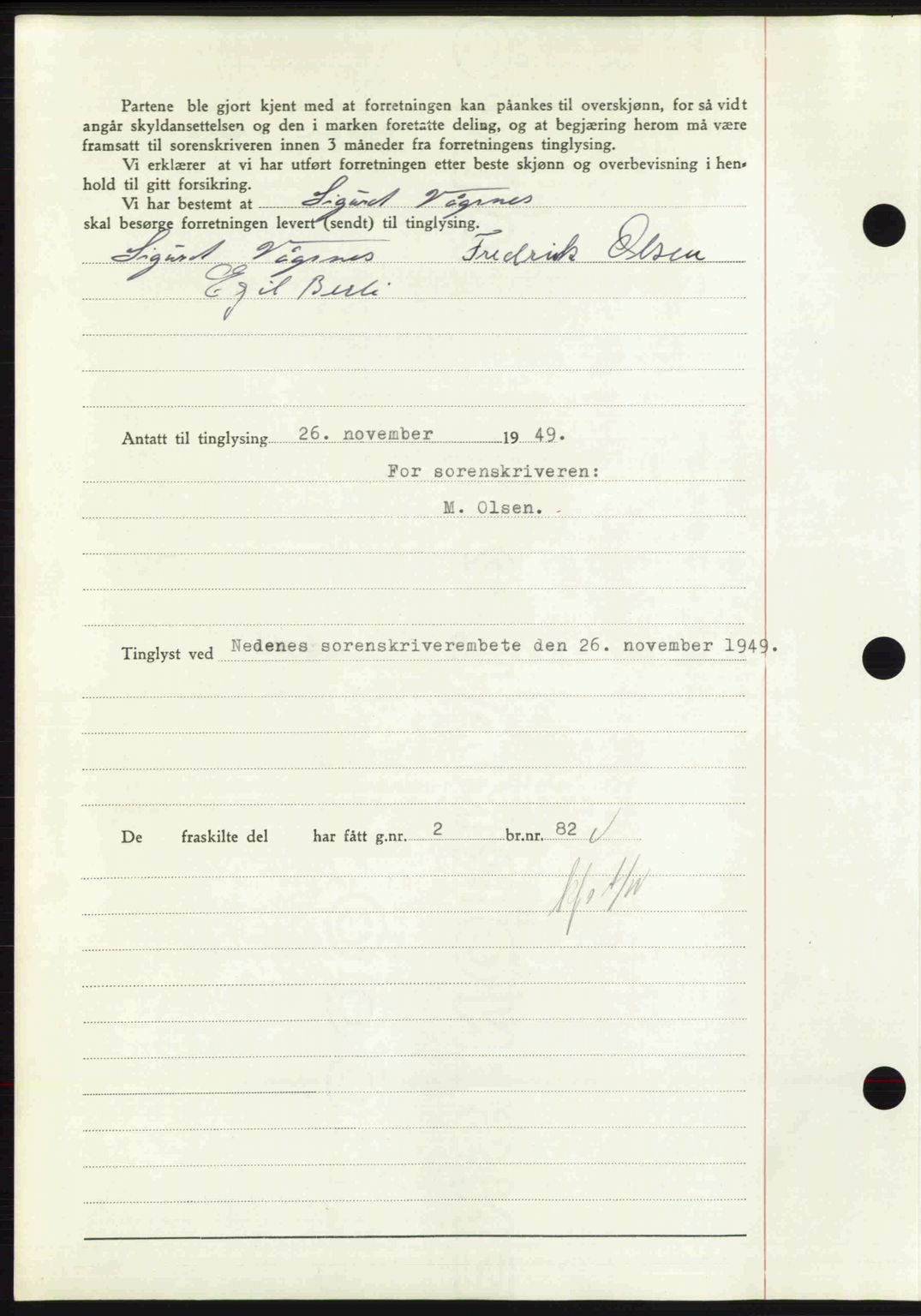 Nedenes sorenskriveri, AV/SAK-1221-0006/G/Gb/Gba/L0061: Mortgage book no. A13, 1949-1949, Diary no: : 1895/1949