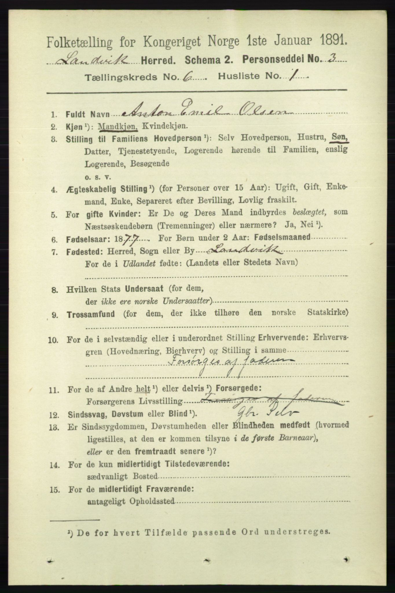 RA, 1891 census for 0924 Landvik, 1891, p. 2446