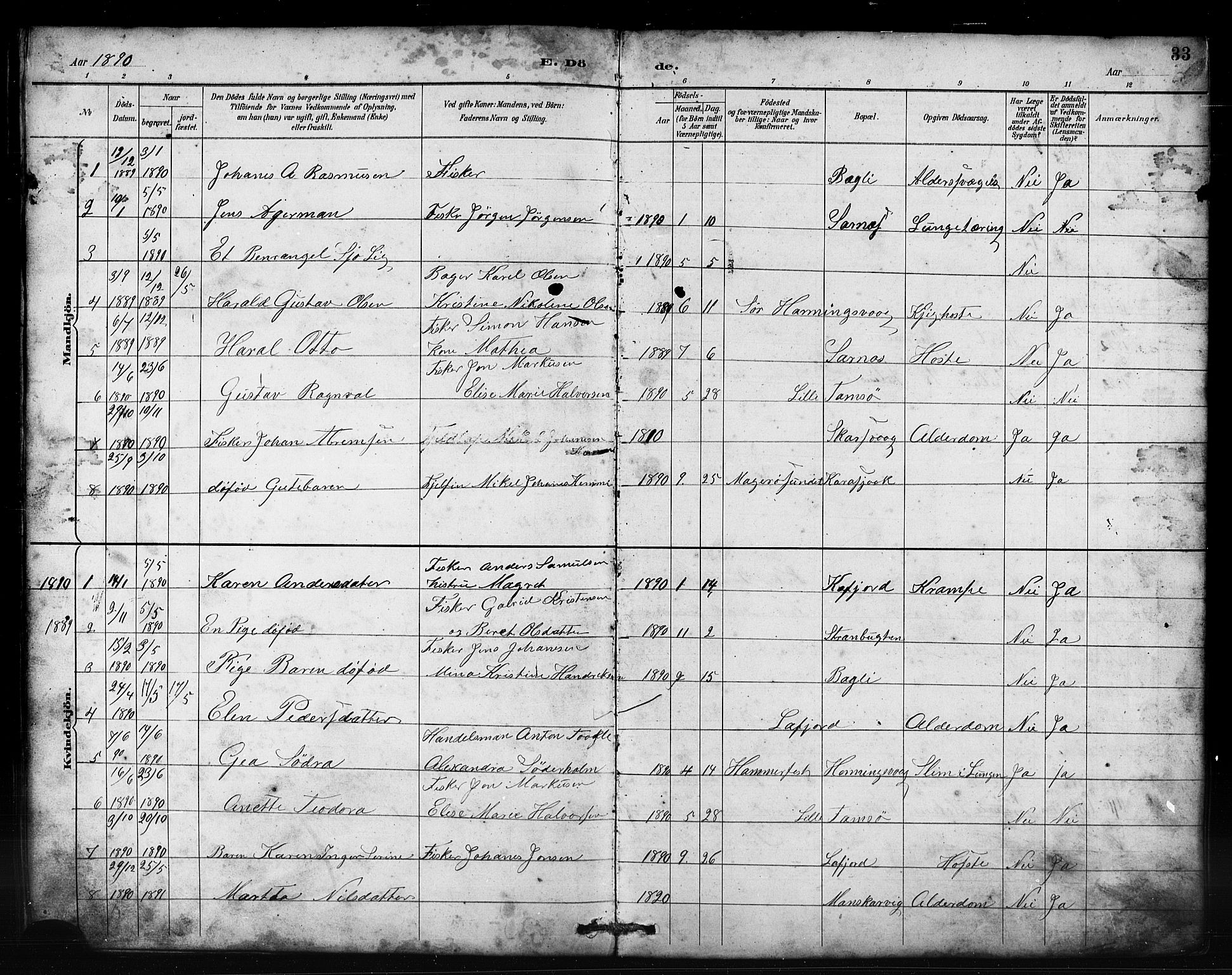 Kjelvik/Nordkapp sokneprestkontor, AV/SATØ-S-1350/J/Ja/L0027: Other parish register no. 27, 1887-1918, p. 33