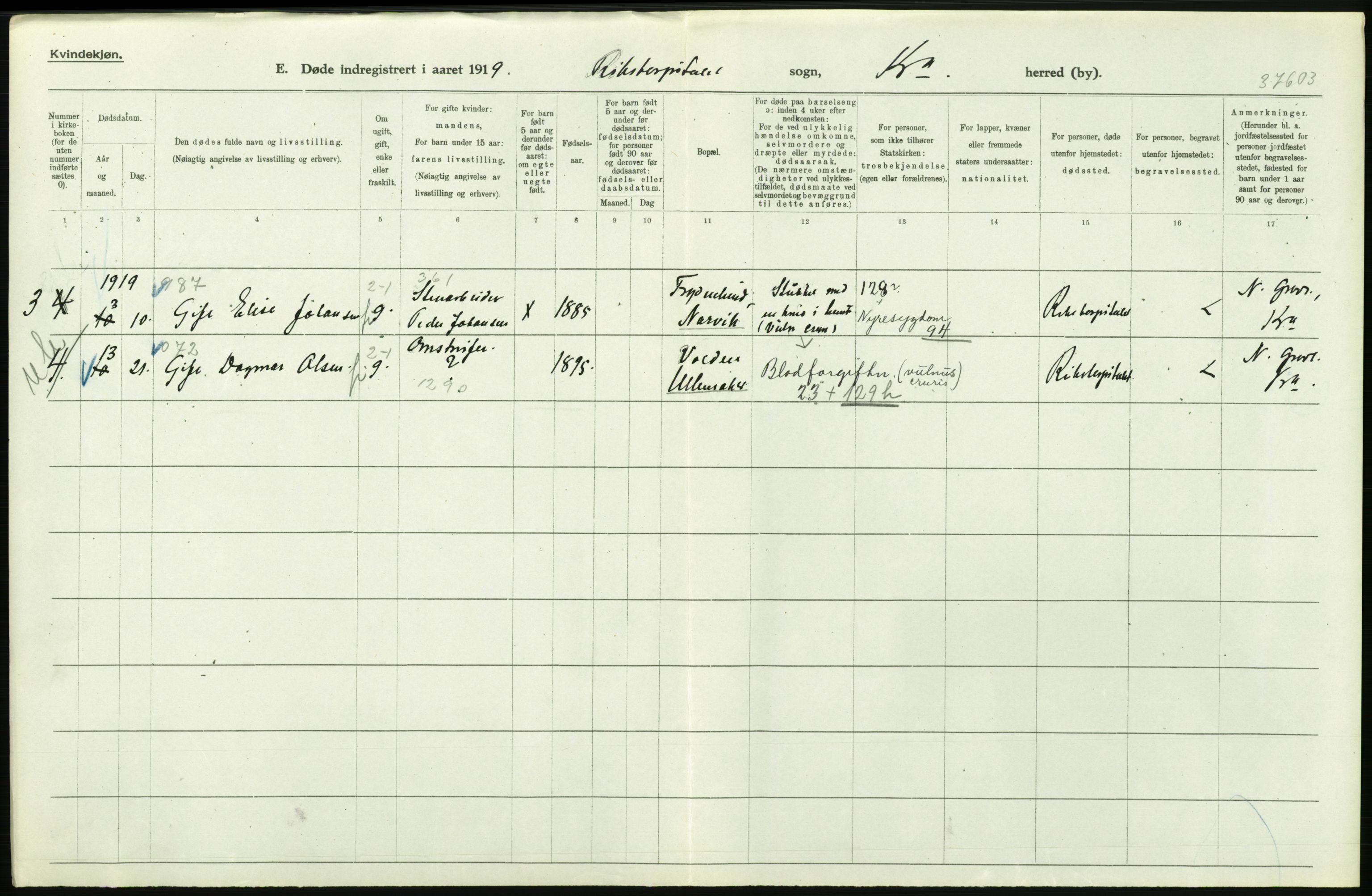 Statistisk sentralbyrå, Sosiodemografiske emner, Befolkning, AV/RA-S-2228/D/Df/Dfb/Dfbi/L0010: Kristiania: Døde, 1919, p. 560