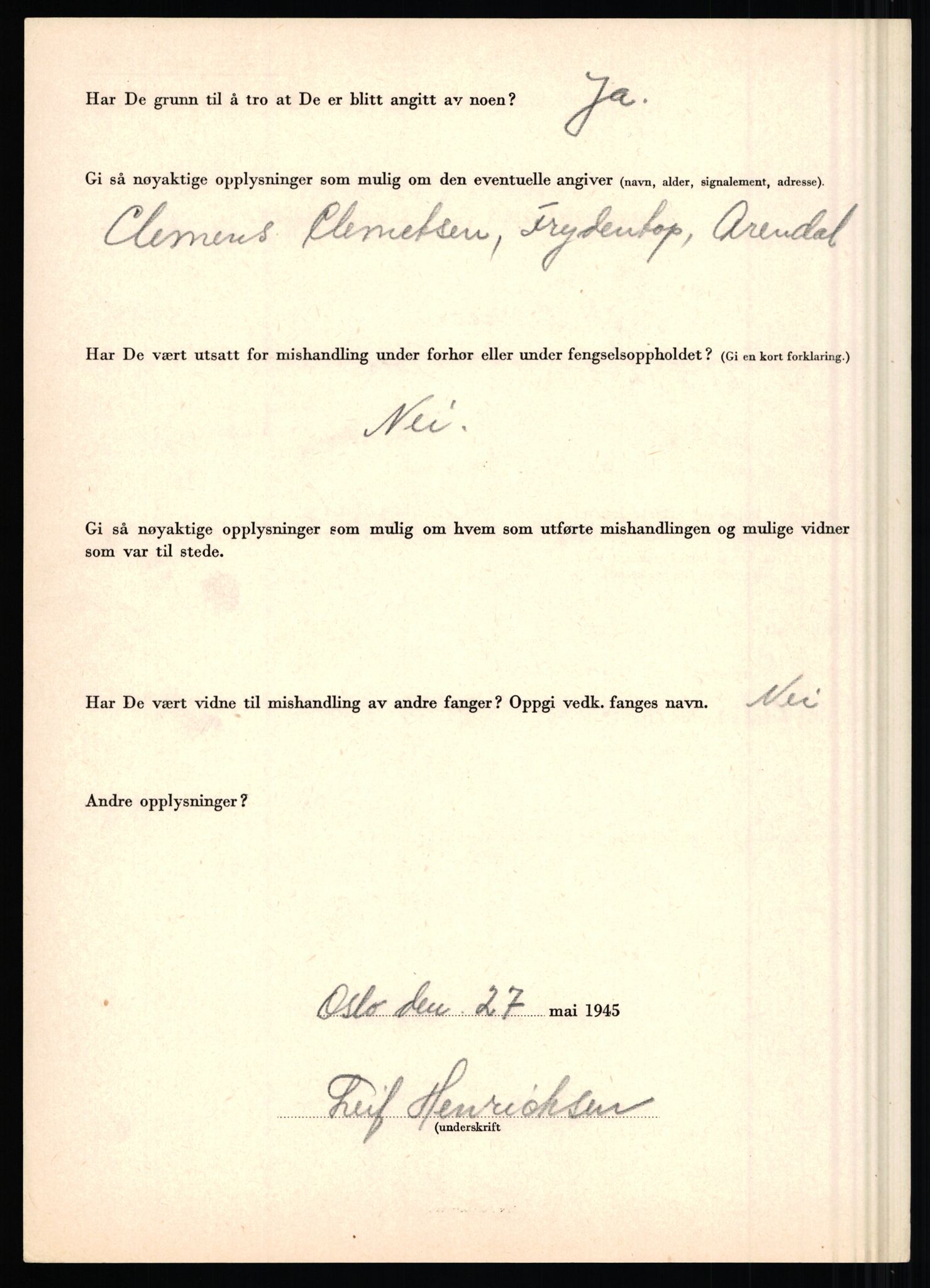 Rikspolitisjefen, AV/RA-S-1560/L/L0007: Heen, Erik C. - Iversen, Trygve, 1940-1945, p. 84