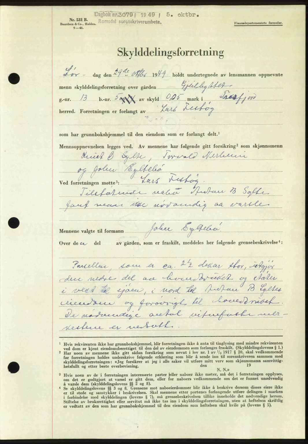 Romsdal sorenskriveri, AV/SAT-A-4149/1/2/2C: Mortgage book no. A31, 1949-1949, Diary no: : 3079/1949