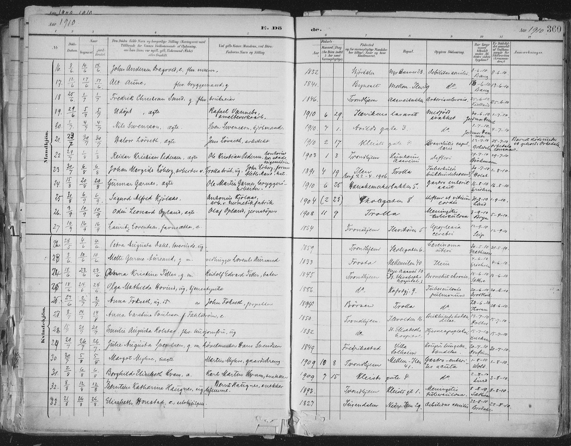 Ministerialprotokoller, klokkerbøker og fødselsregistre - Sør-Trøndelag, AV/SAT-A-1456/603/L0167: Parish register (official) no. 603A06, 1896-1932, p. 360