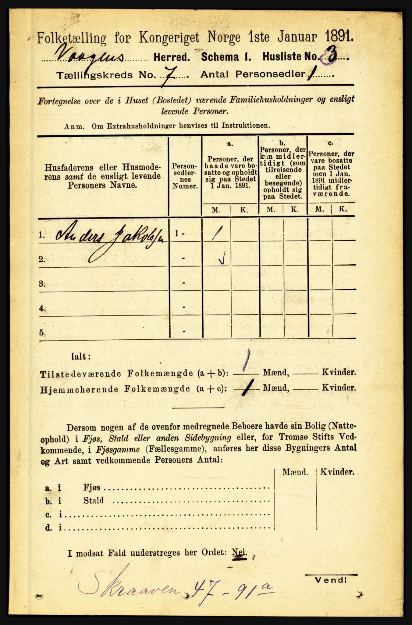 RA, 1891 census for 1865 Vågan, 1891, p. 1765