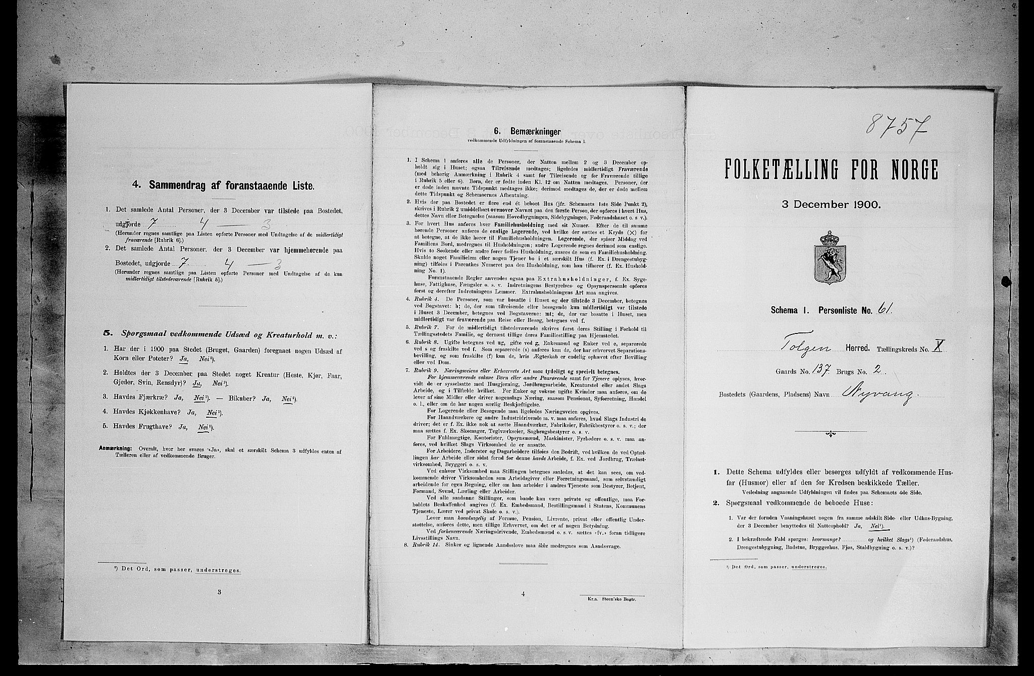 SAH, 1900 census for Tolga, 1900, p. 946