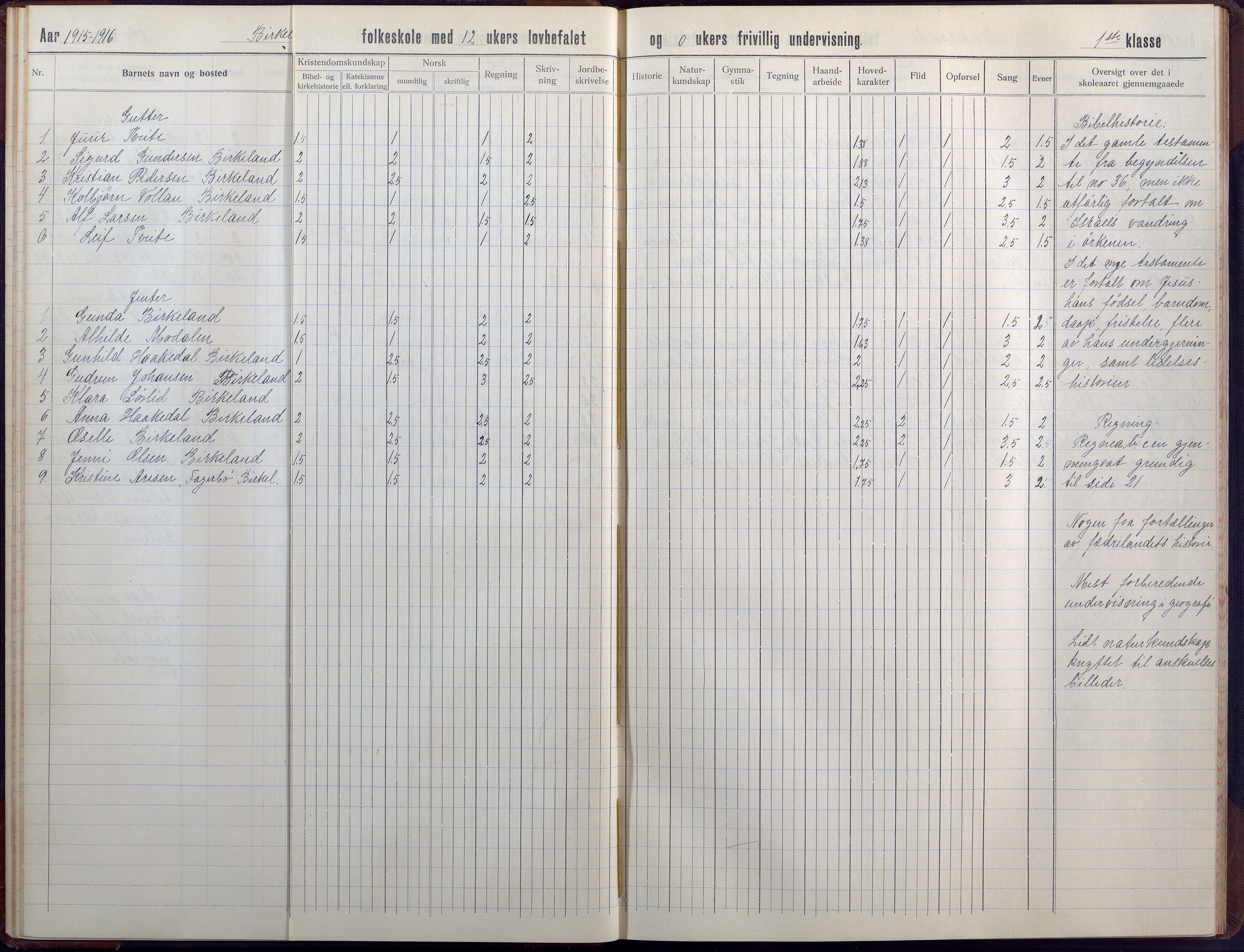 Birkenes kommune, Birkenes krets/Birkeland folkeskole frem til 1991, AAMA/KA0928-550a_91/F02/L0008: Skoleprotokoll, 1911-1930