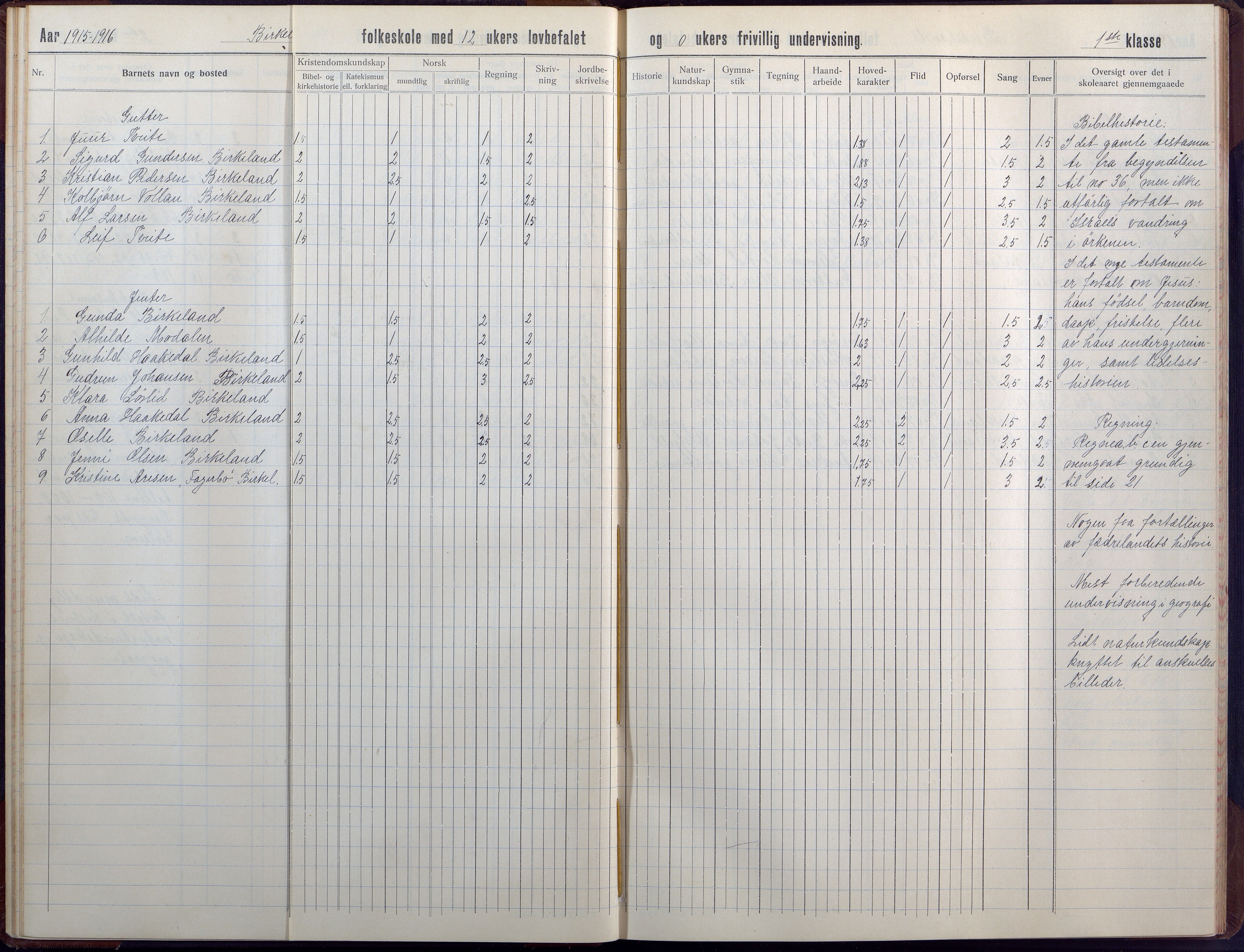 Birkenes kommune, Birkenes krets/Birkeland folkeskole frem til 1991, AAKS/KA0928-550a_91/F02/L0008: Skoleprotokoll, 1911-1930