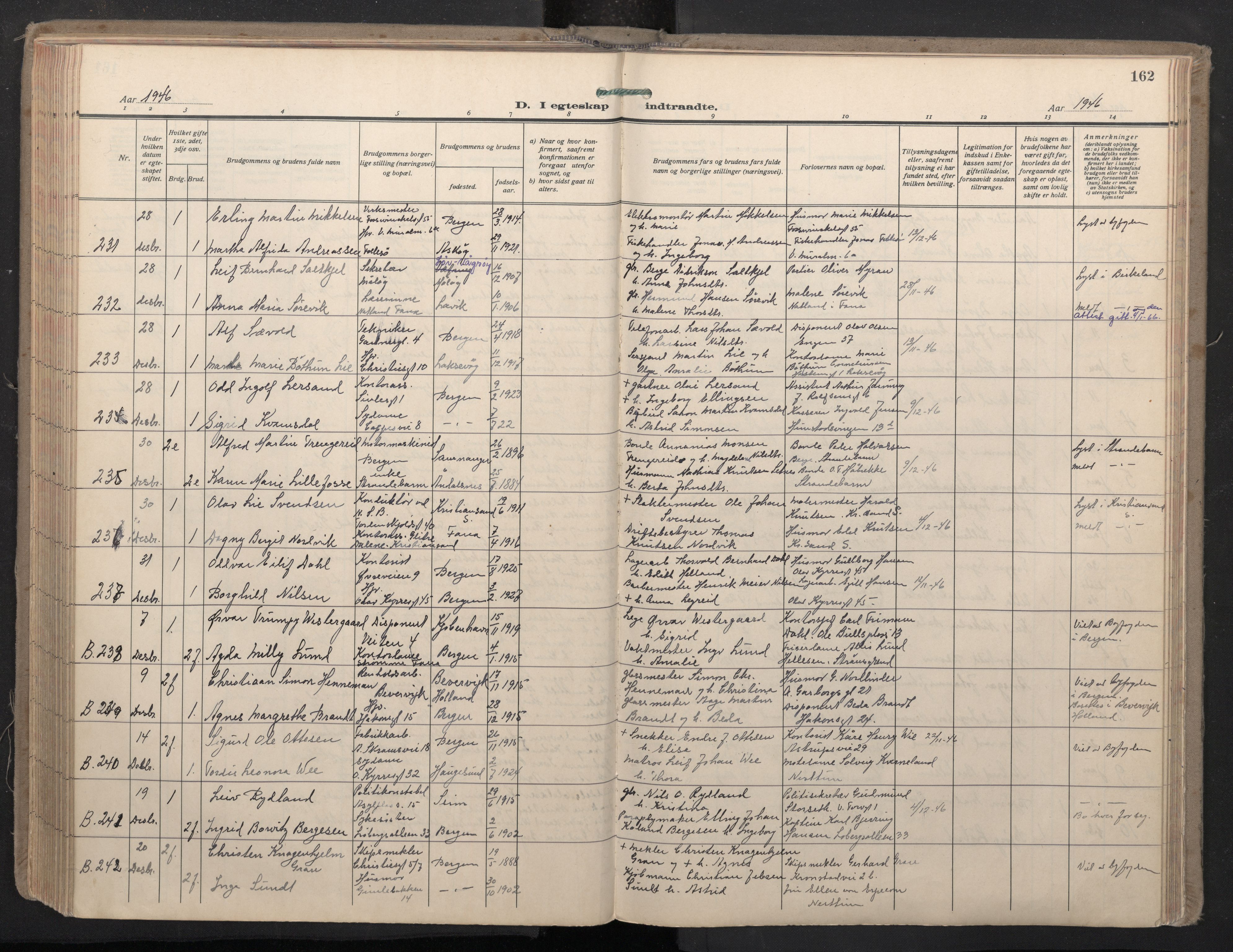 Domkirken sokneprestembete, SAB/A-74801/H/Haa: Parish register (official) no. D 7, 1937-1950, p. 161b-162a