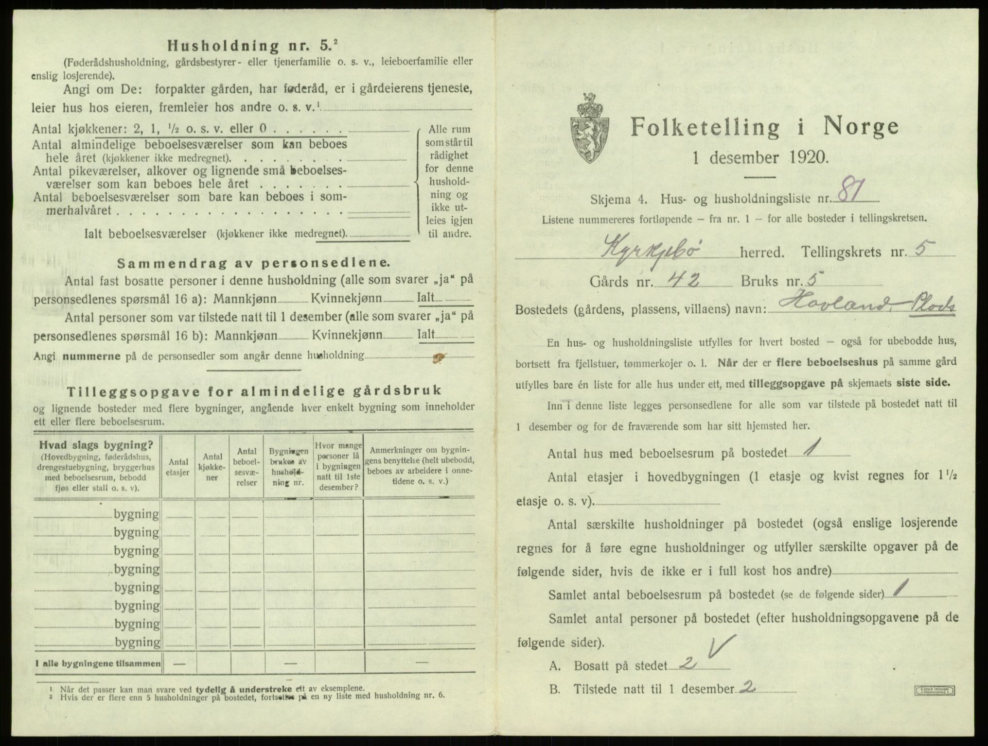 SAB, 1920 census for Kyrkjebø, 1920, p. 393