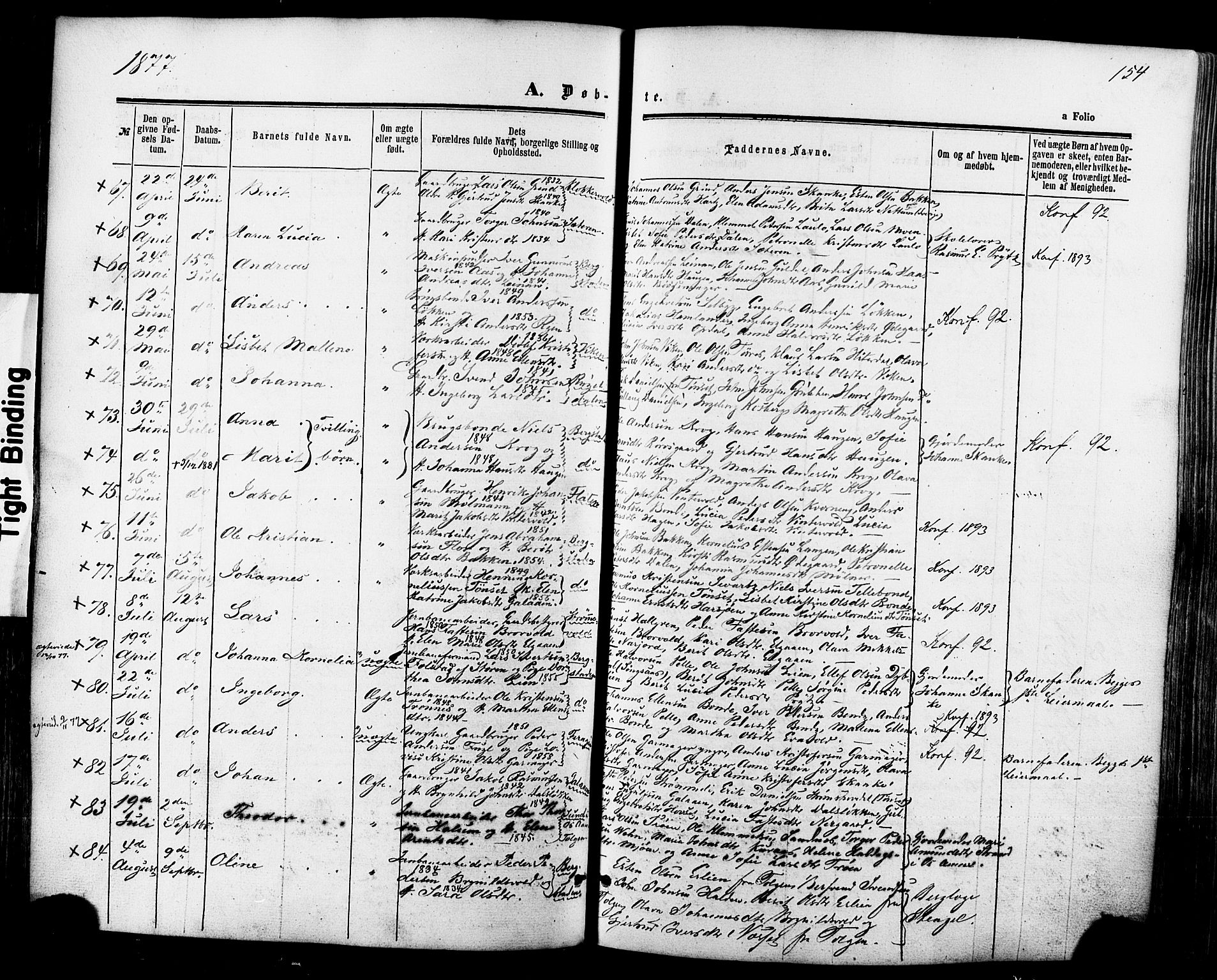 Ministerialprotokoller, klokkerbøker og fødselsregistre - Sør-Trøndelag, AV/SAT-A-1456/681/L0932: Parish register (official) no. 681A10, 1860-1878, p. 154