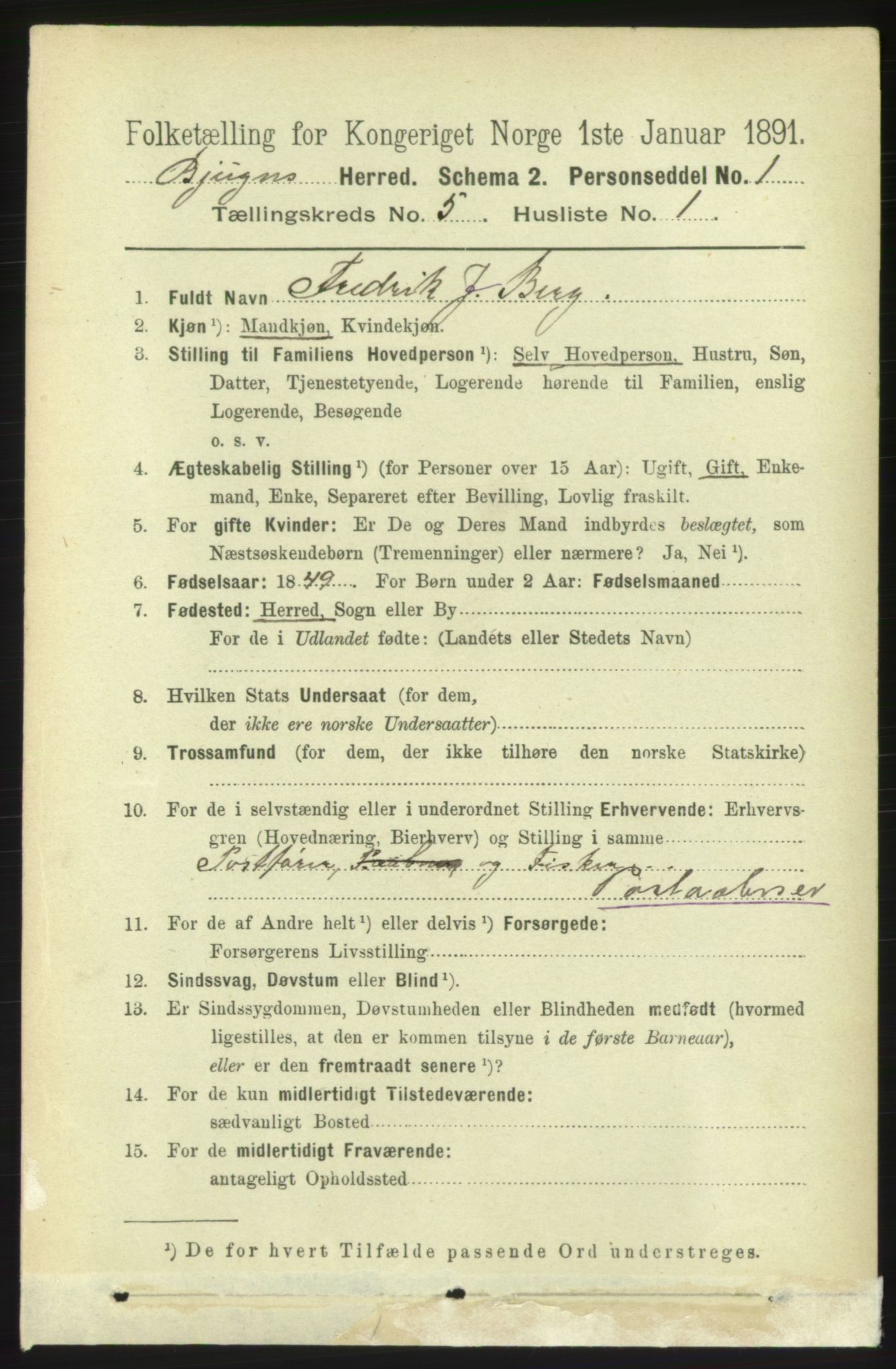 RA, 1891 census for 1627 Bjugn, 1891, p. 1356