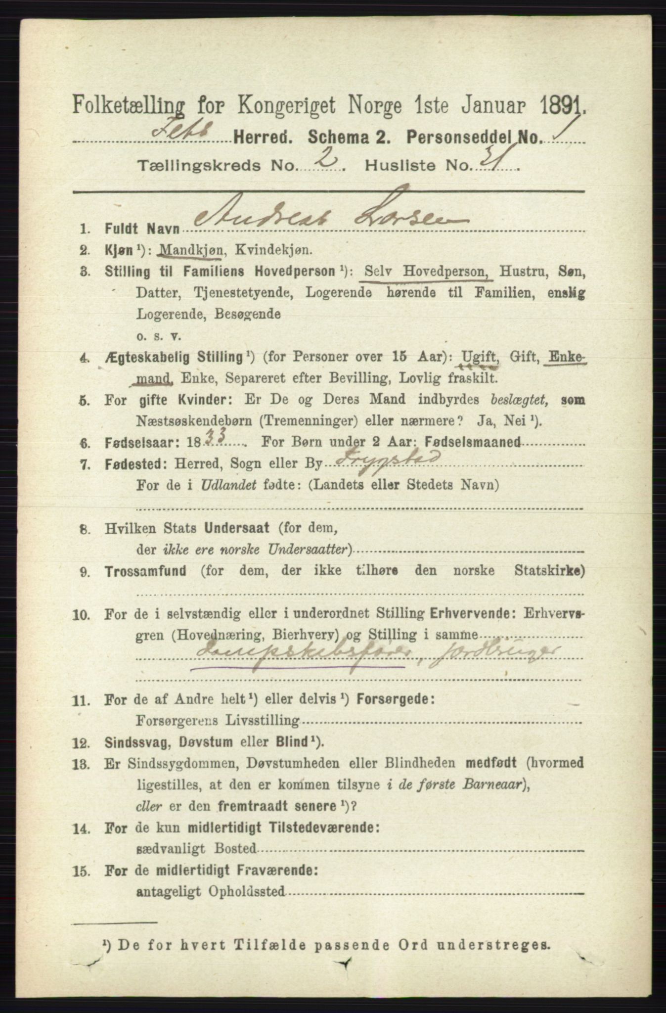 RA, 1891 census for 0227 Fet, 1891, p. 638