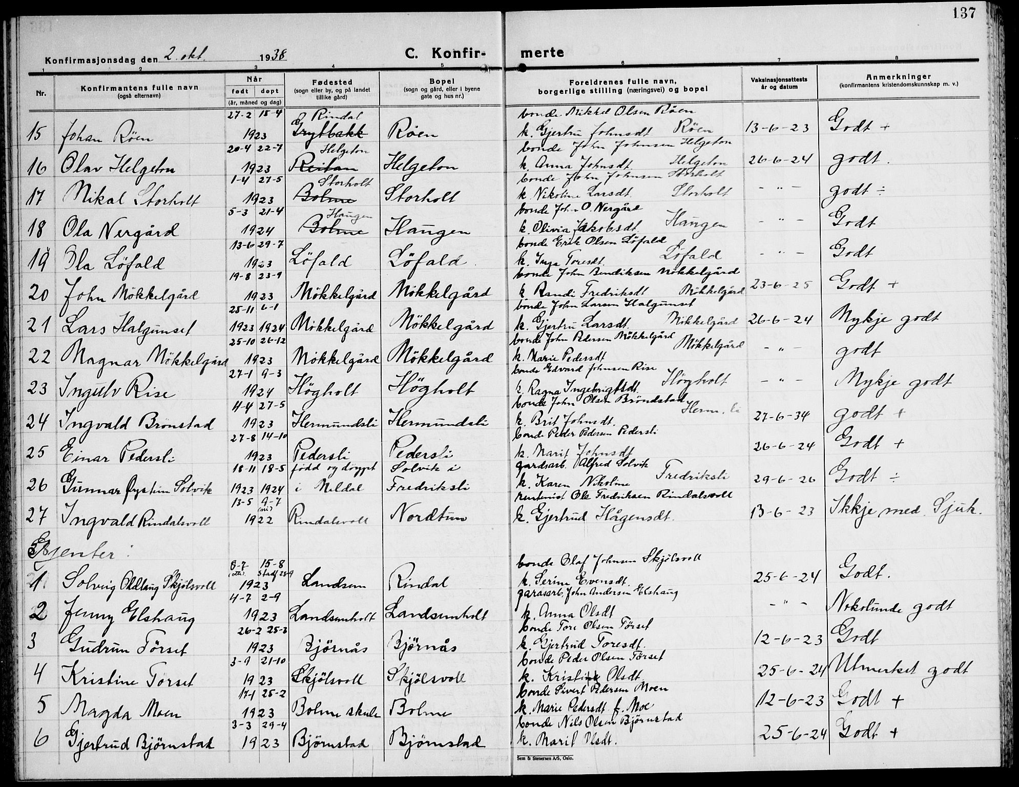 Ministerialprotokoller, klokkerbøker og fødselsregistre - Møre og Romsdal, AV/SAT-A-1454/598/L1080: Parish register (copy) no. 598C05, 1927-1944, p. 137