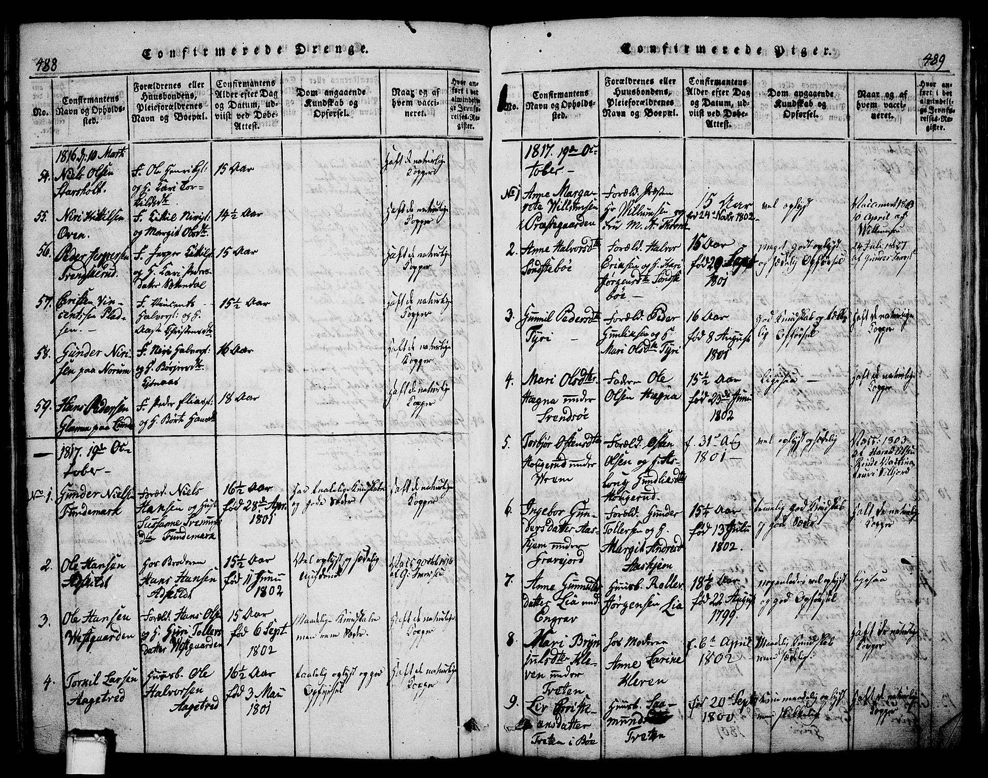 Bø kirkebøker, SAKO/A-257/G/Ga/L0001: Parish register (copy) no. 1, 1815-1831, p. 488-489