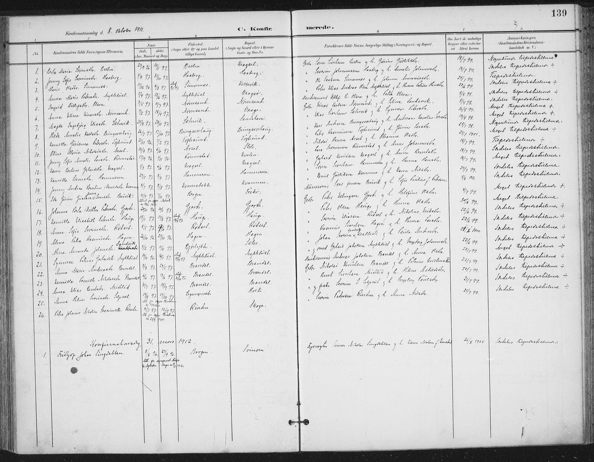 Ministerialprotokoller, klokkerbøker og fødselsregistre - Møre og Romsdal, SAT/A-1454/503/L0038: Parish register (official) no. 503A06, 1901-1917, p. 139