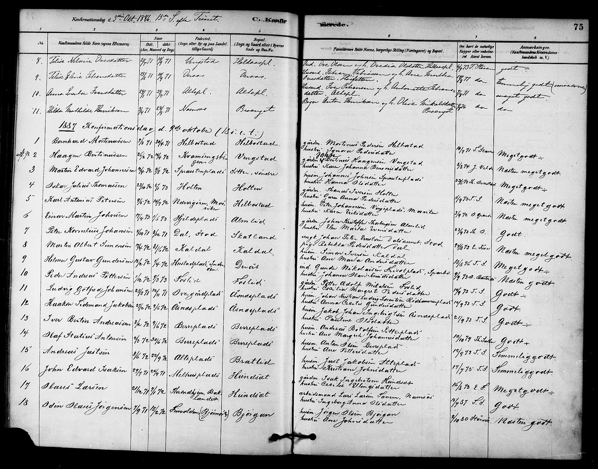 Ministerialprotokoller, klokkerbøker og fødselsregistre - Nord-Trøndelag, AV/SAT-A-1458/742/L0408: Parish register (official) no. 742A01, 1878-1890, p. 75