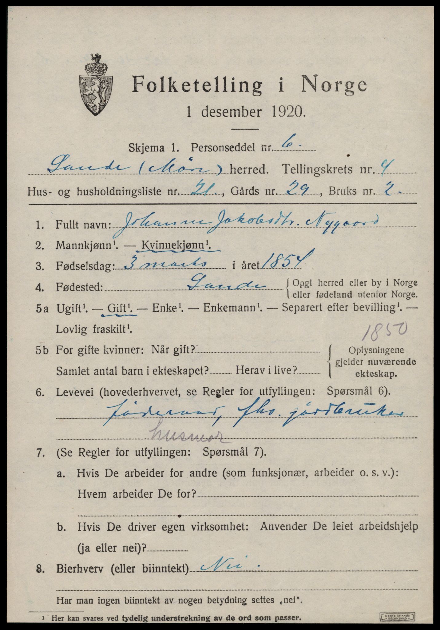 SAT, 1920 census for Sande (MR), 1920, p. 3240