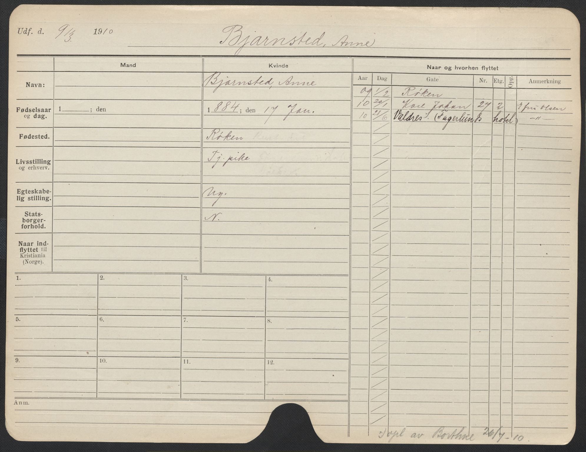 Oslo folkeregister, Registerkort, AV/SAO-A-11715/F/Fa/Fac/L0013: Kvinner, 1906-1914, p. 370a