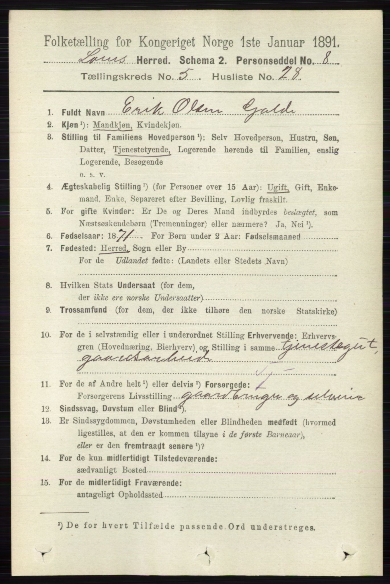 RA, 1891 census for 0514 Lom, 1891, p. 2024