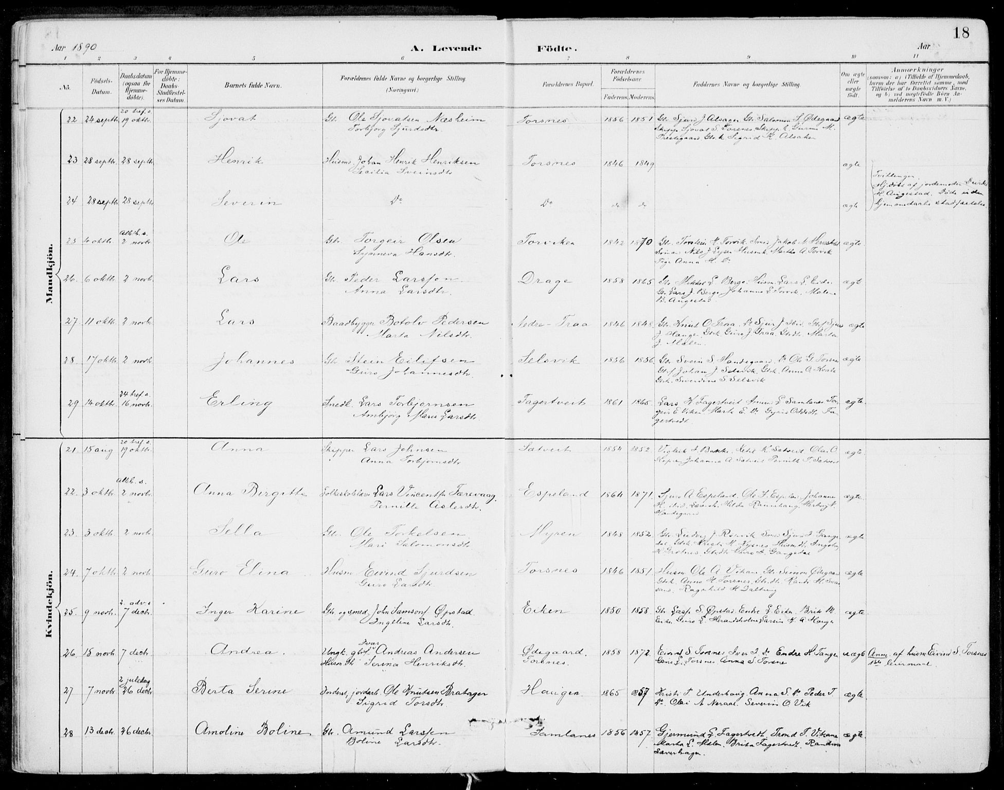 Strandebarm sokneprestembete, SAB/A-78401/H/Haa: Parish register (official) no. E  1, 1886-1908, p. 18